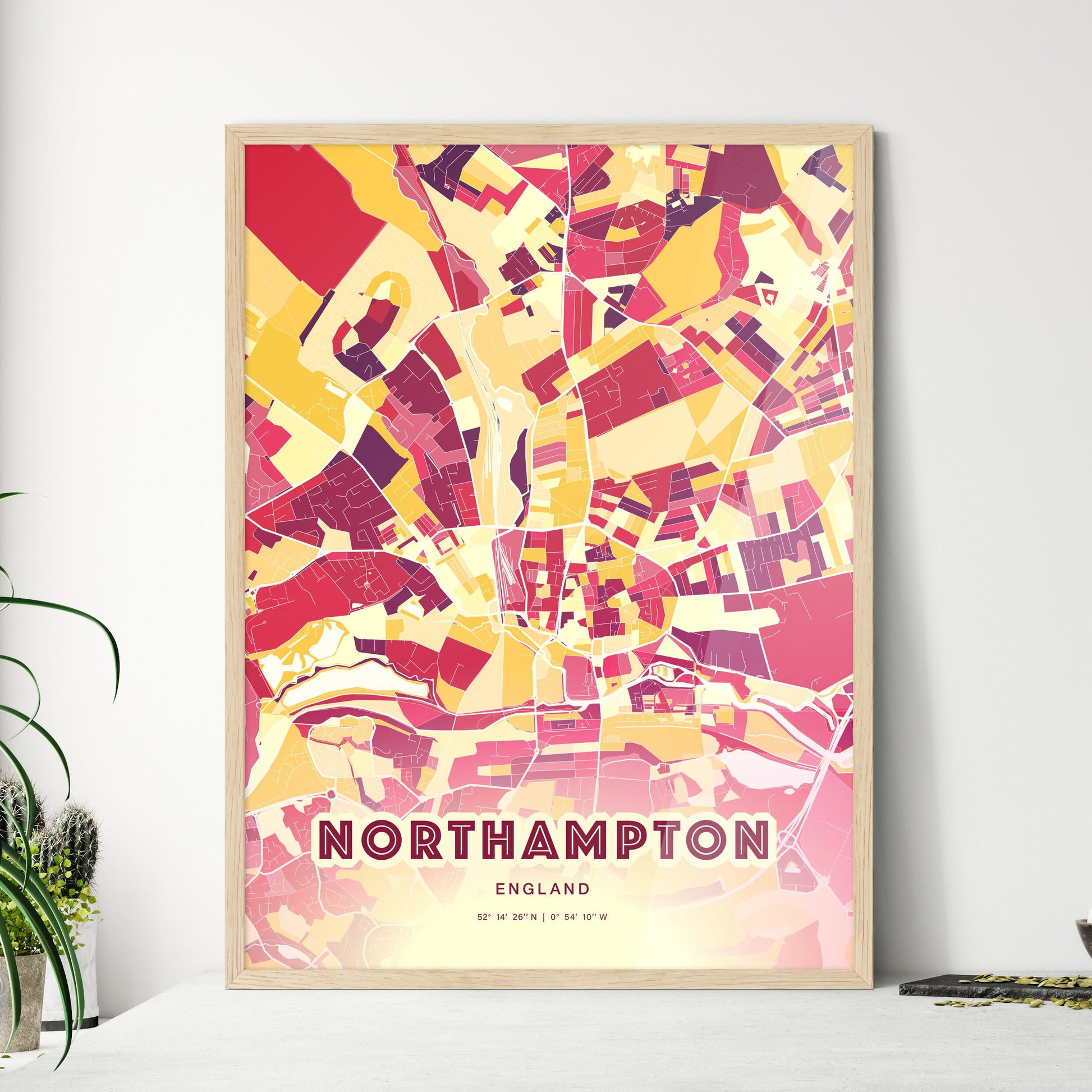 Colorful Northampton England Fine Art Map Hot Red