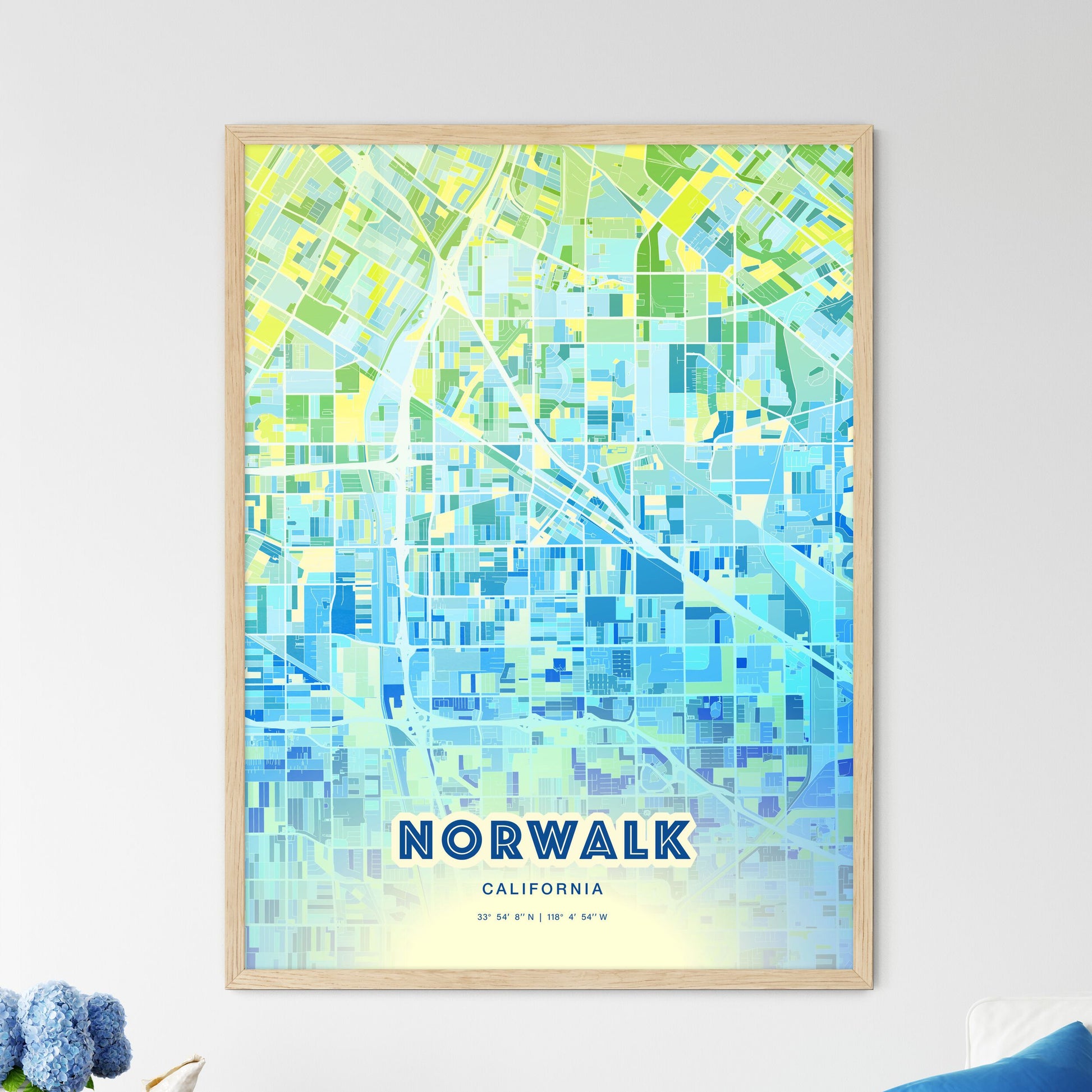 Colorful Norwalk California Fine Art Map Cool Blue