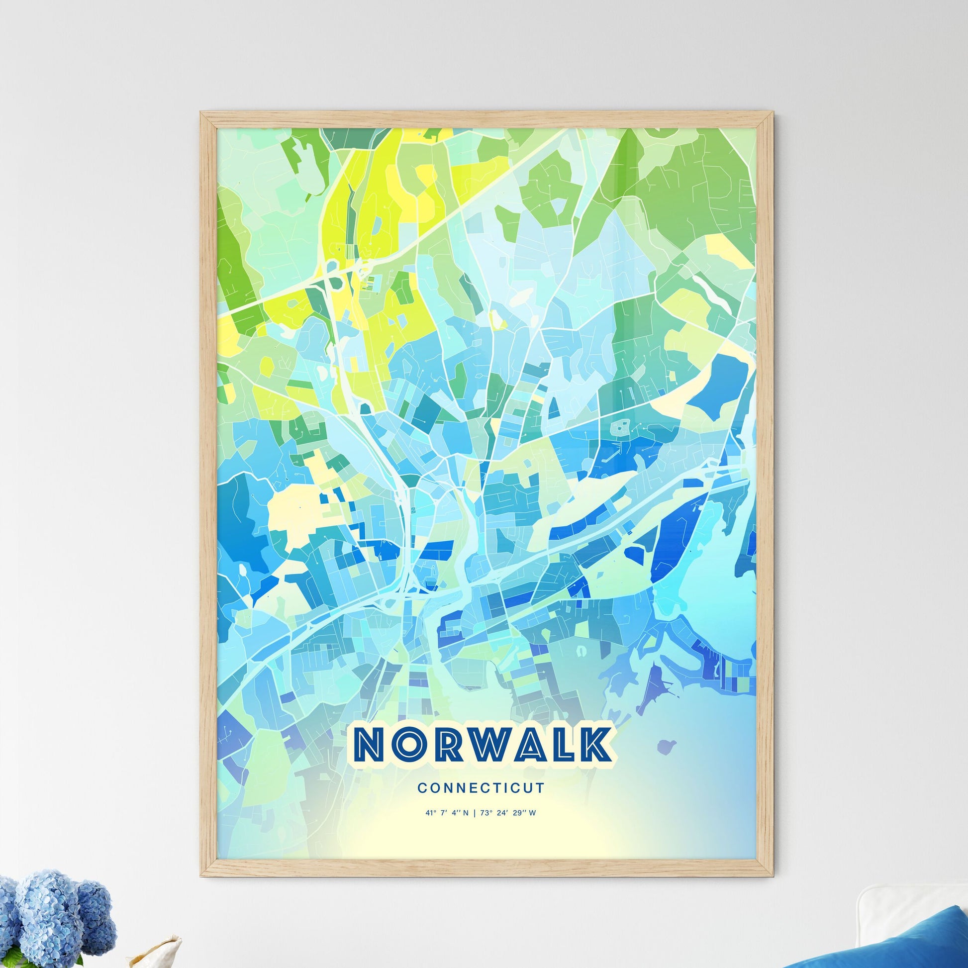 Colorful Norwalk Connecticut Fine Art Map Cool Blue