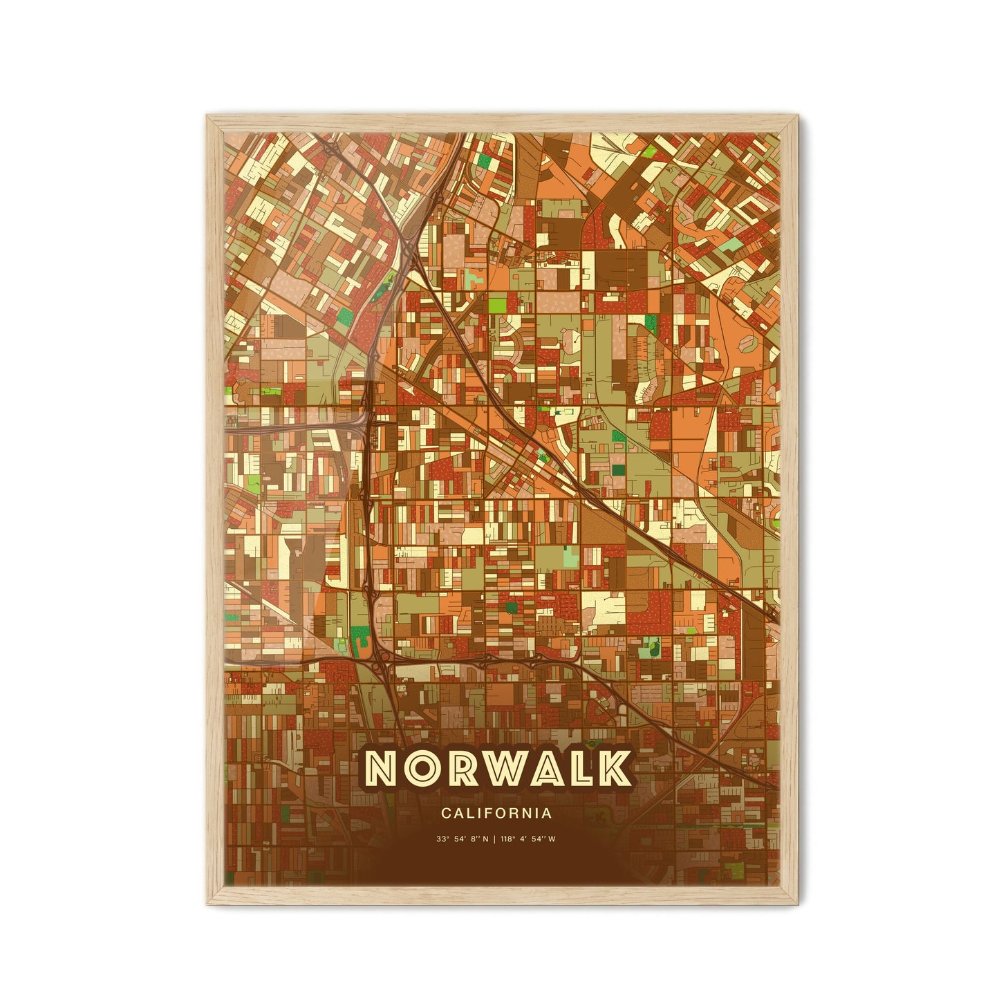 Colorful Norwalk California Fine Art Map Farmhouse