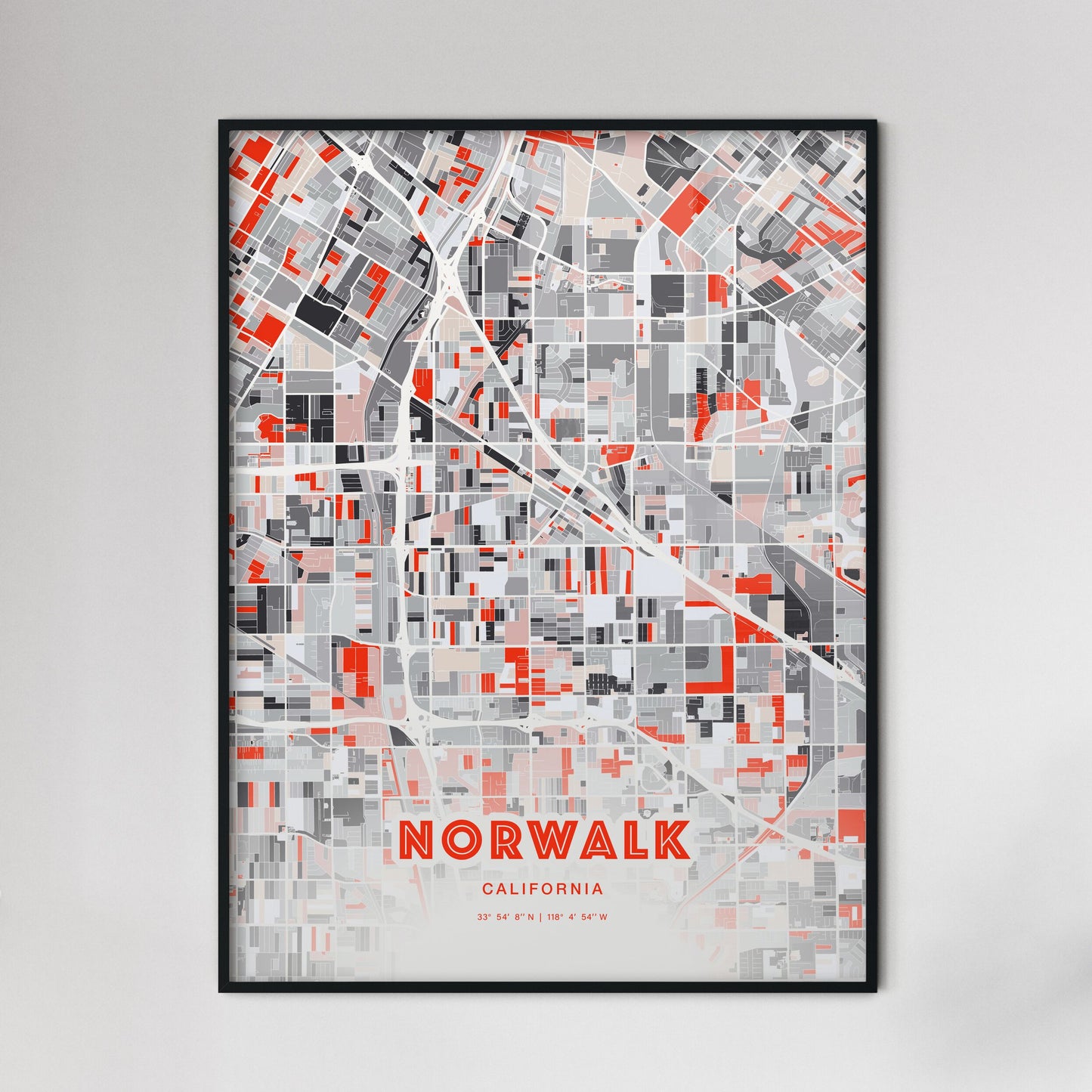 Colorful Norwalk California Fine Art Map Modern Expressive