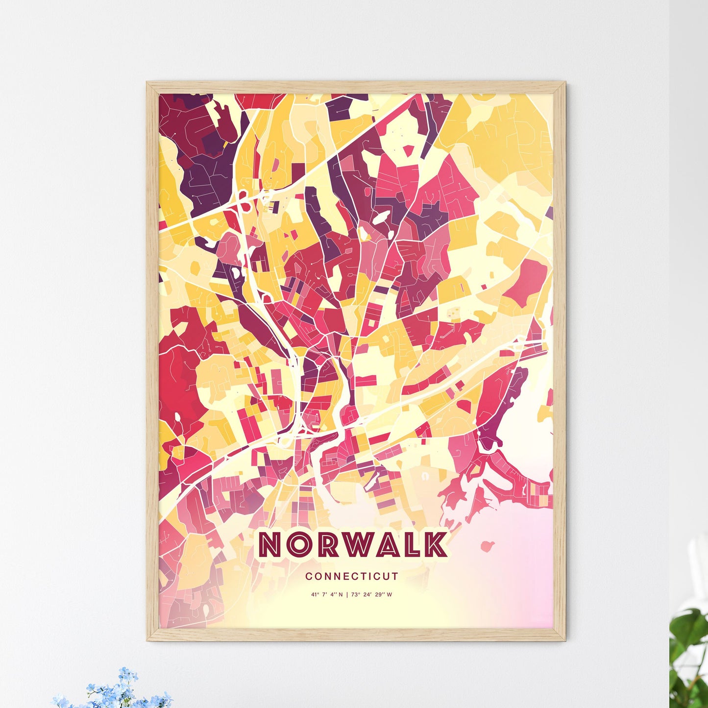 Colorful Norwalk Connecticut Fine Art Map Hot Red