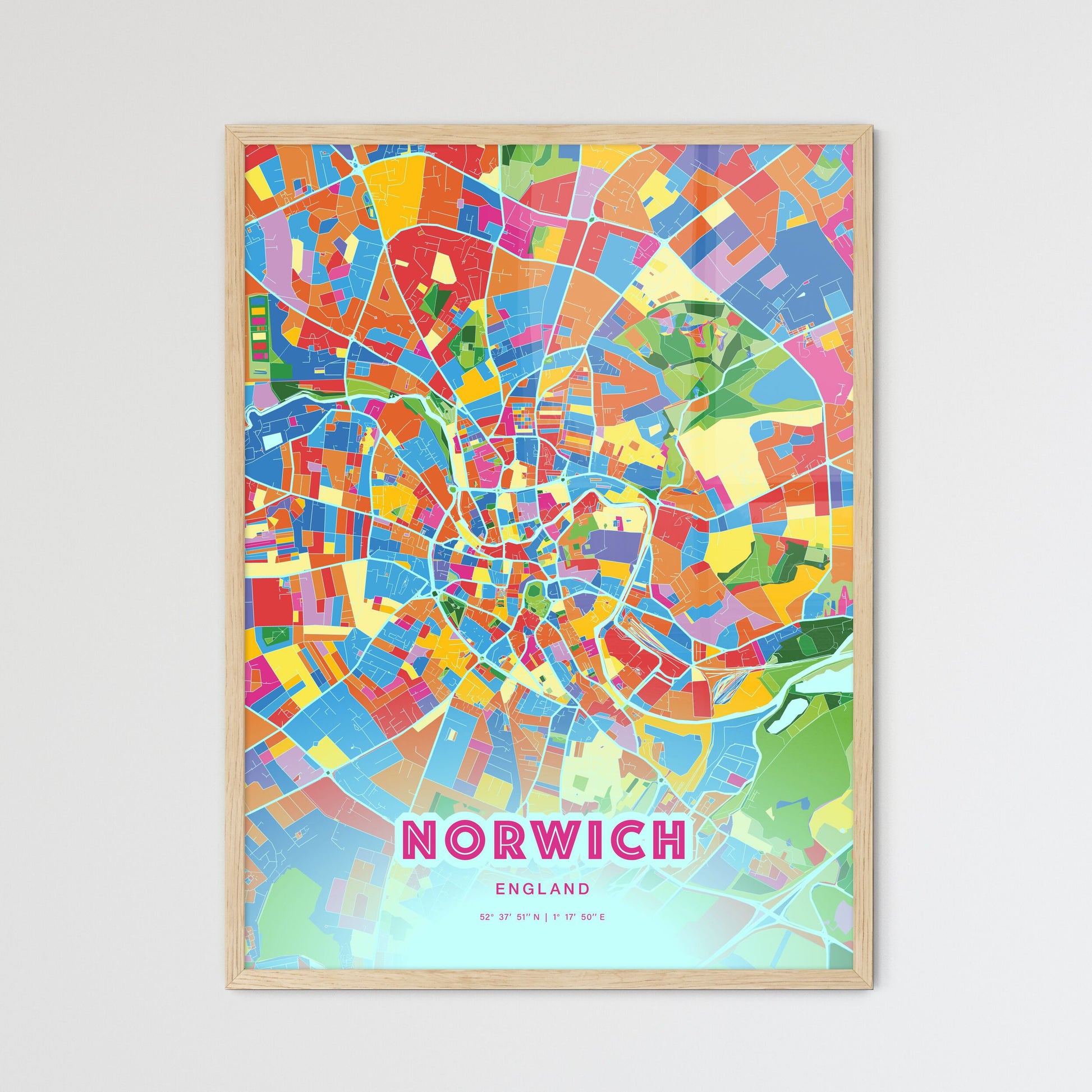 Colorful Norwich England Fine Art Map Crazy Colors