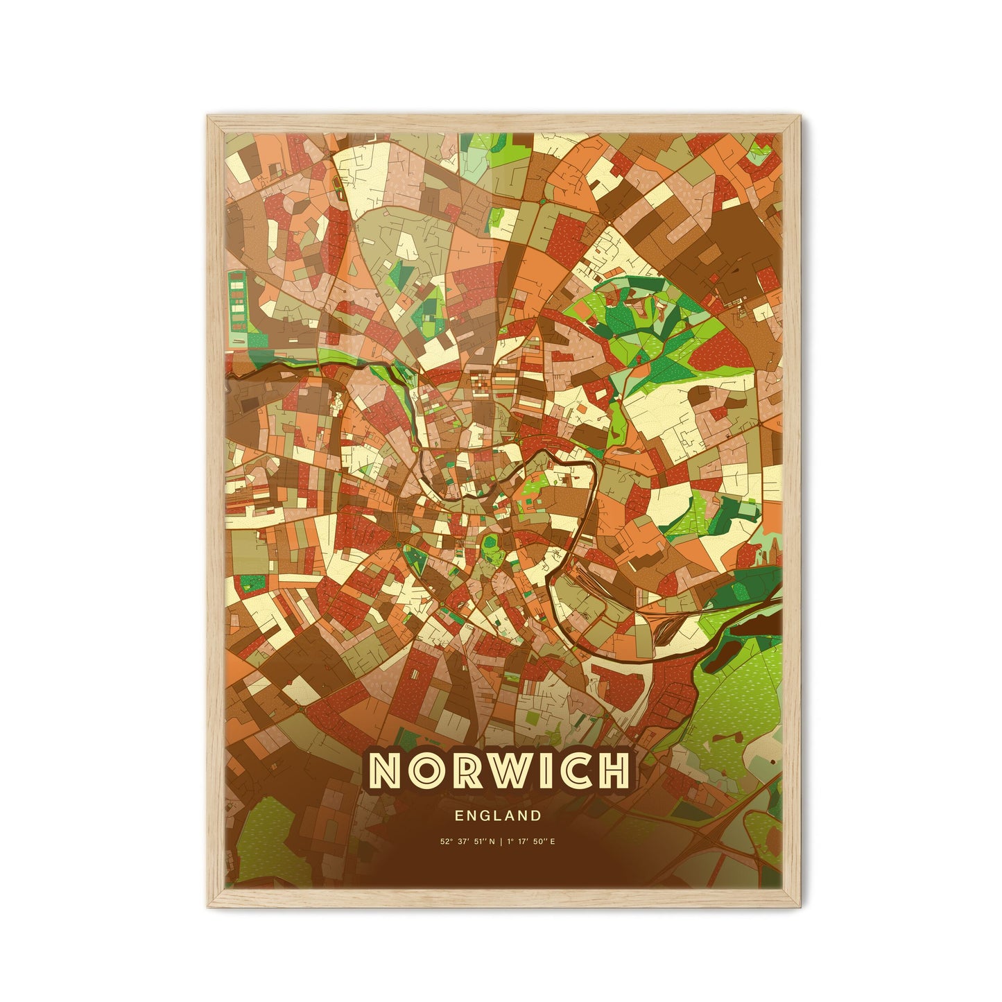 Colorful Norwich England Fine Art Map Farmhouse