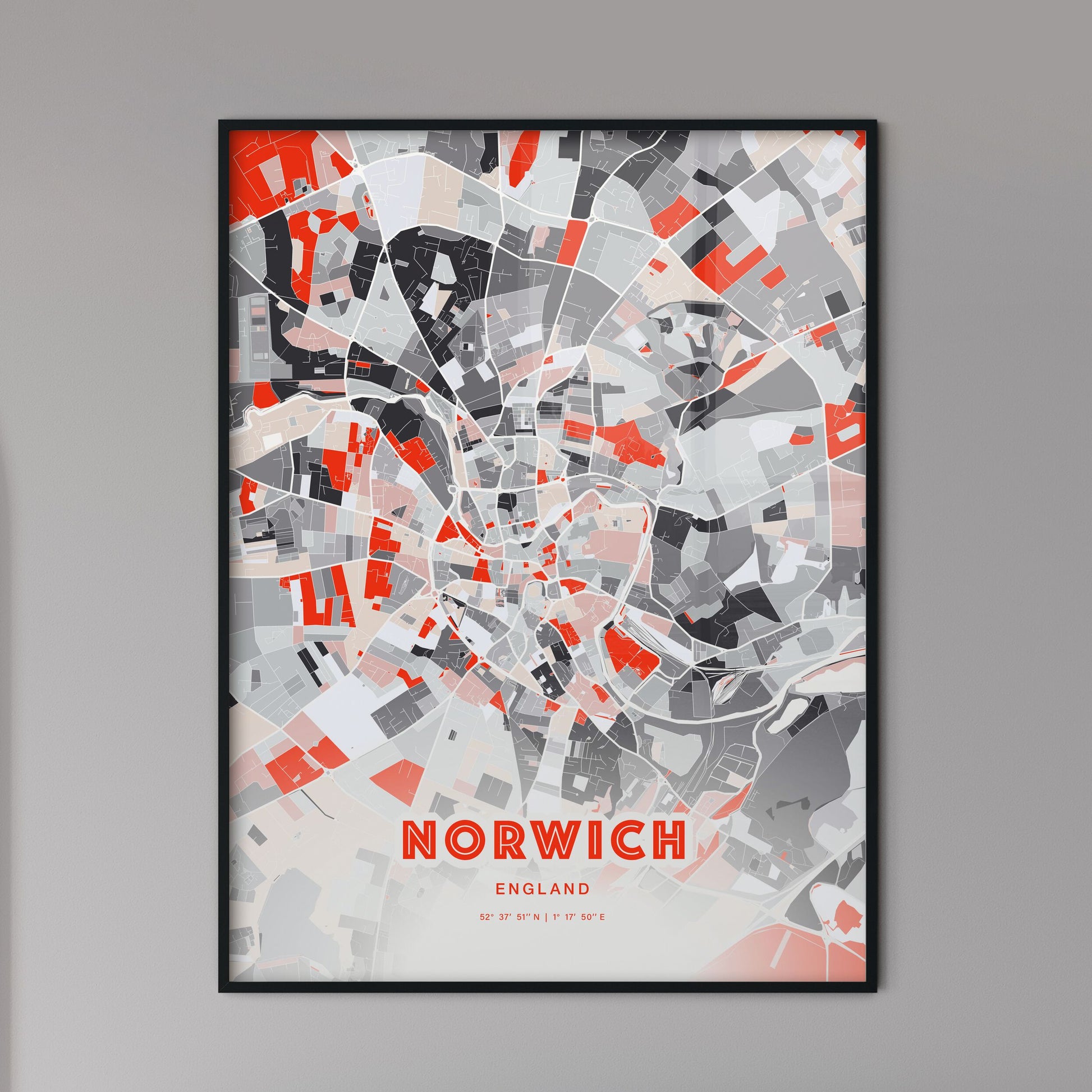 Colorful Norwich England Fine Art Map Modern Expressive