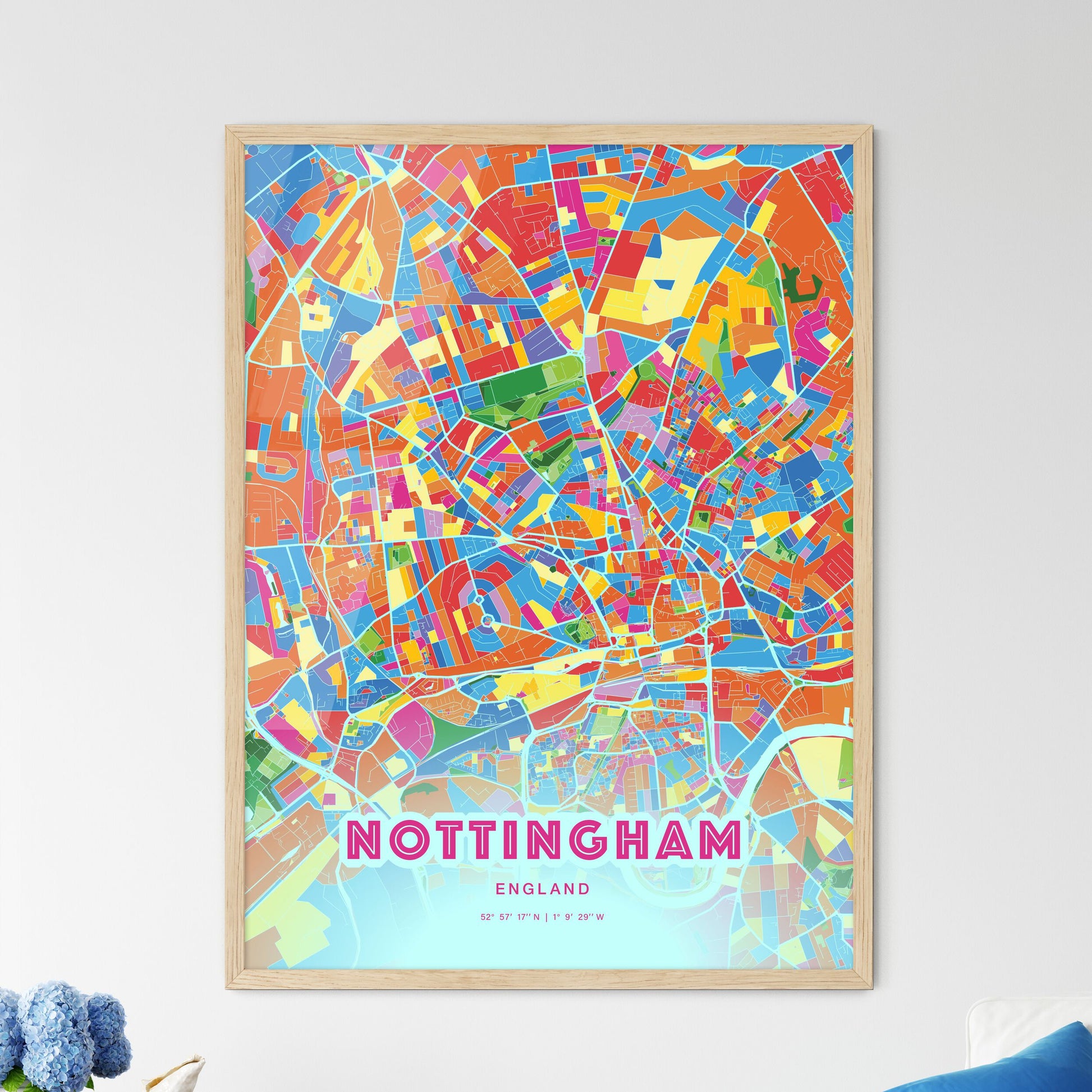 Colorful Nottingham England Fine Art Map Crazy Colors