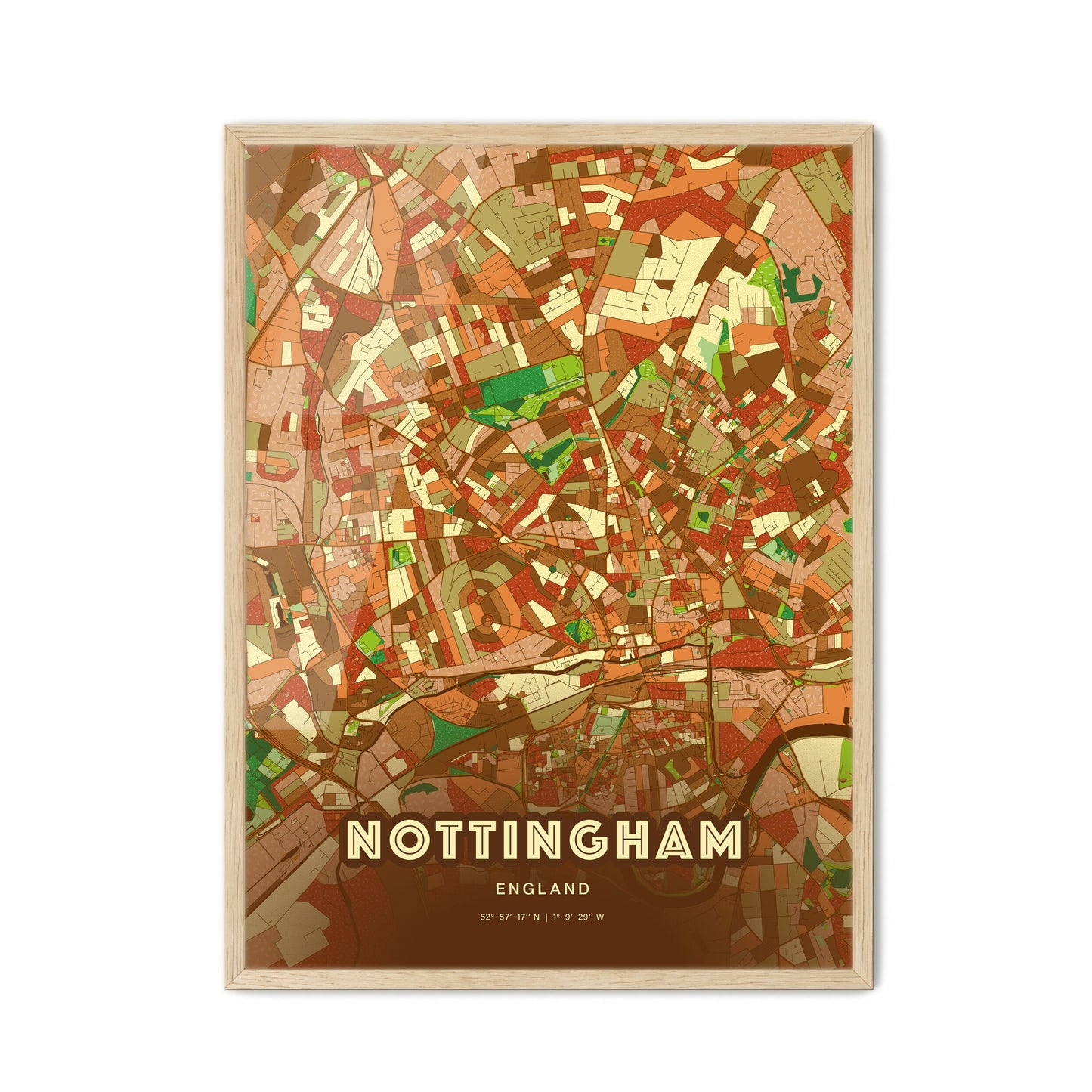 Colorful Nottingham England Fine Art Map Farmhouse