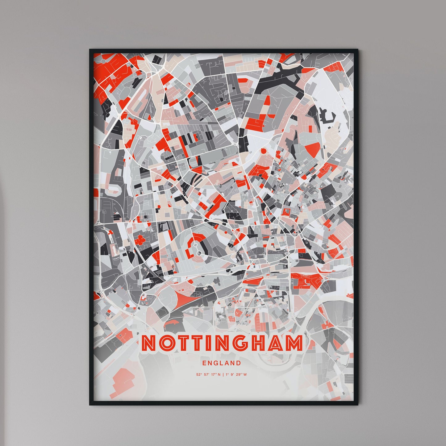 Colorful Nottingham England Fine Art Map Modern Expressive