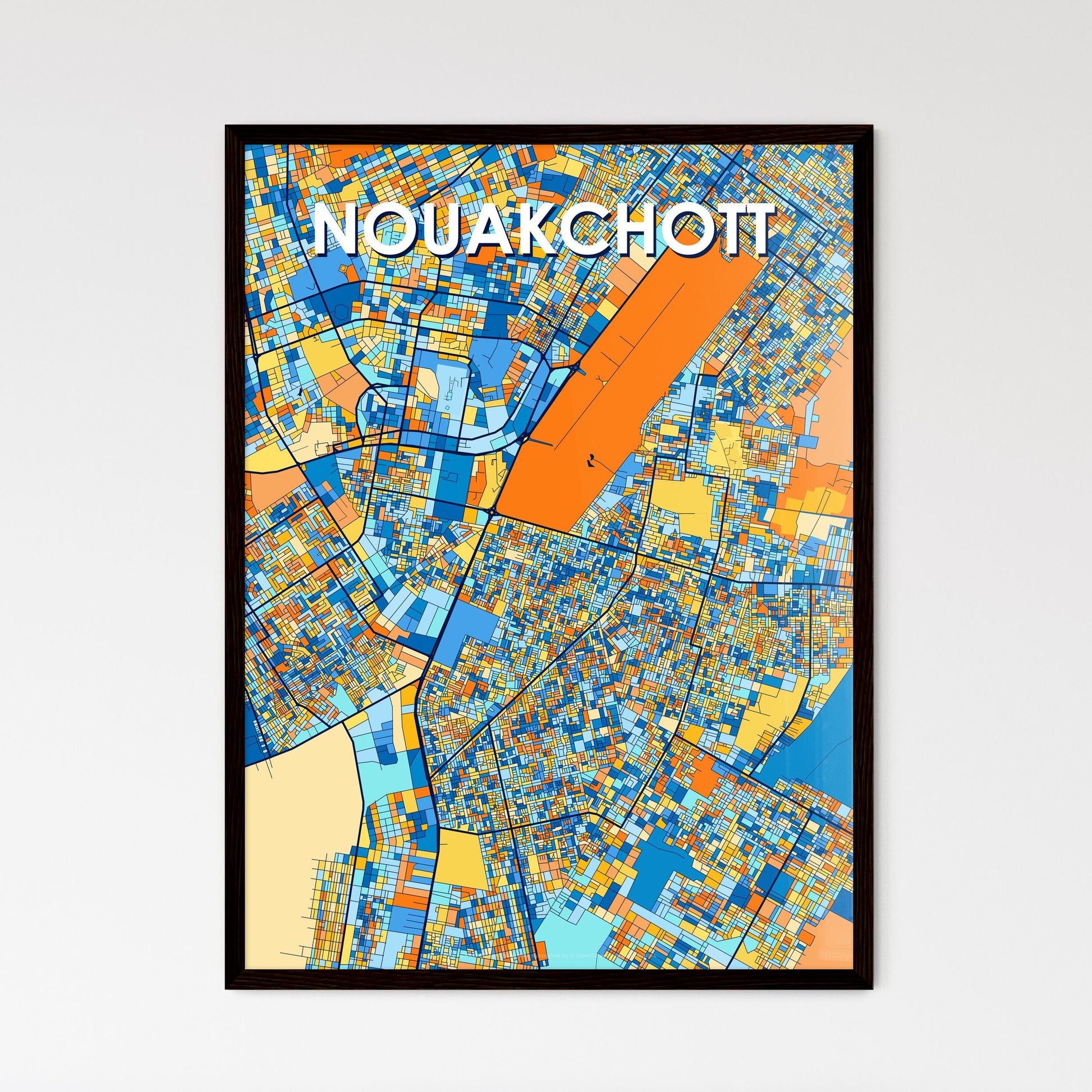 NOUAKCHOTT MAURITANIA Vibrant Colorful Art Map Poster Blue Orange