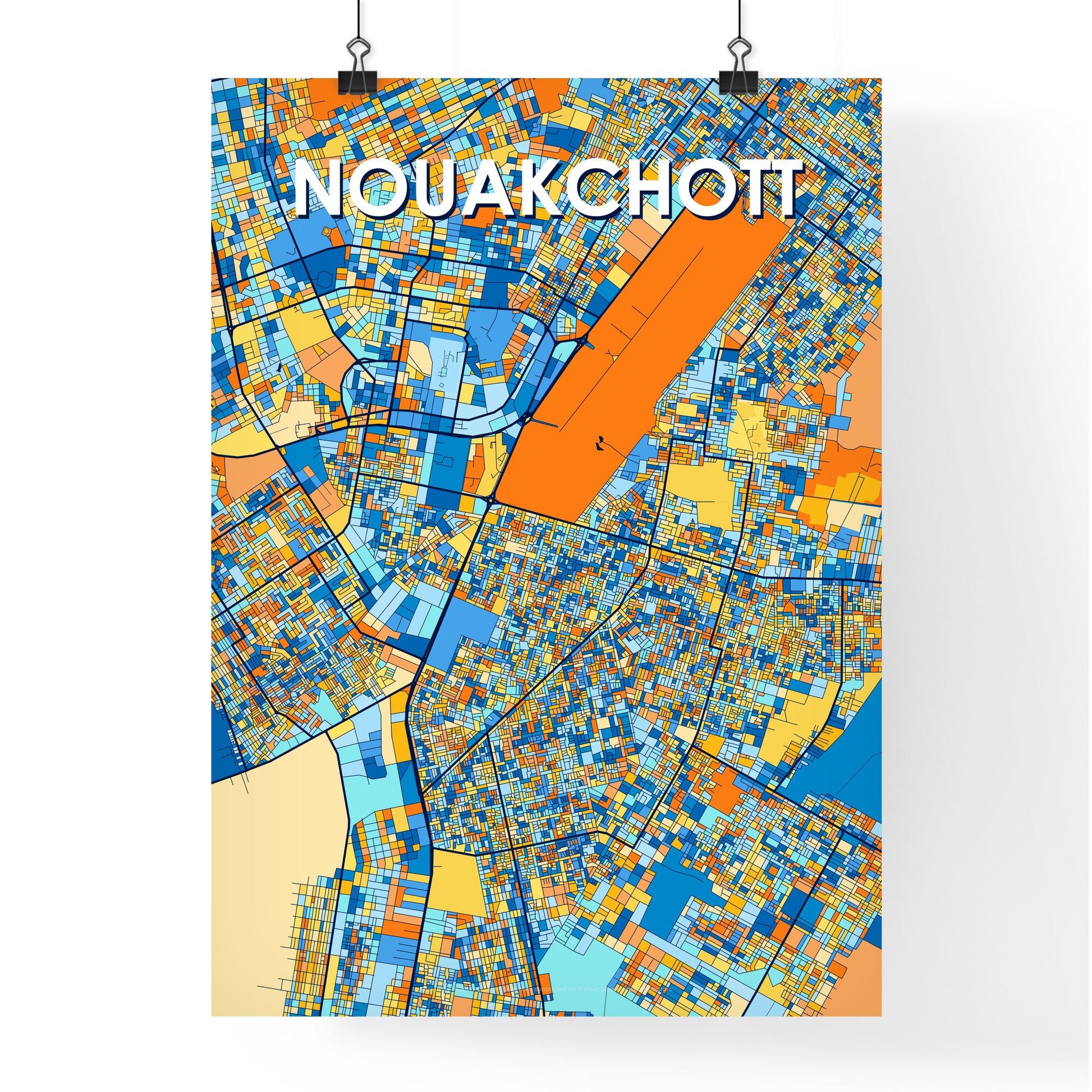 NOUAKCHOTT MAURITANIA Vibrant Colorful Art Map Poster Blue Orange