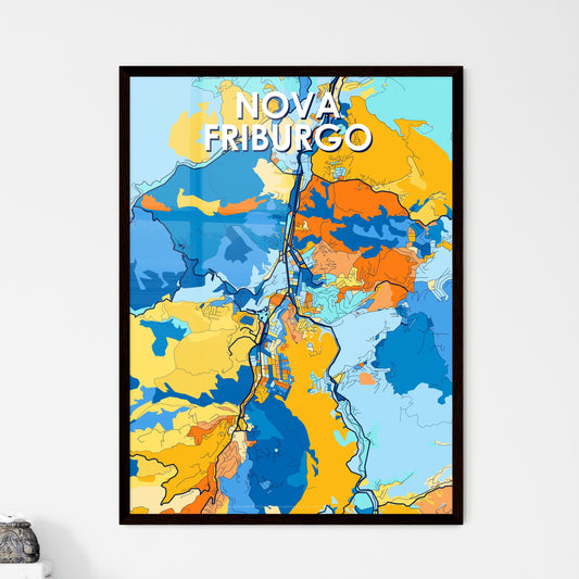 NOVA FRIBURGO BRAZIL Vibrant Colorful Art Map Poster Blue Orange