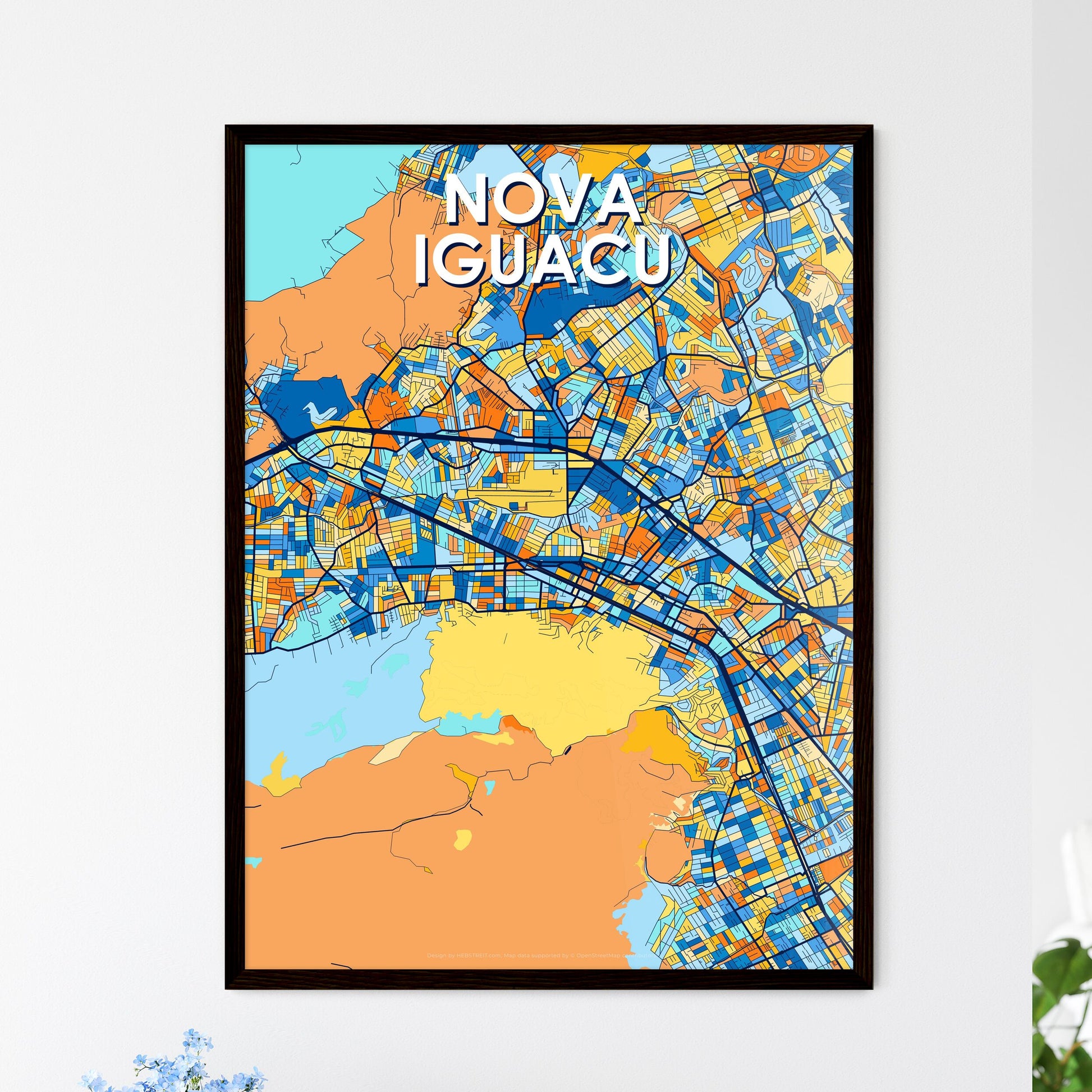 NOVA IGUACU BRAZIL Vibrant Colorful Art Map Poster Blue Orange