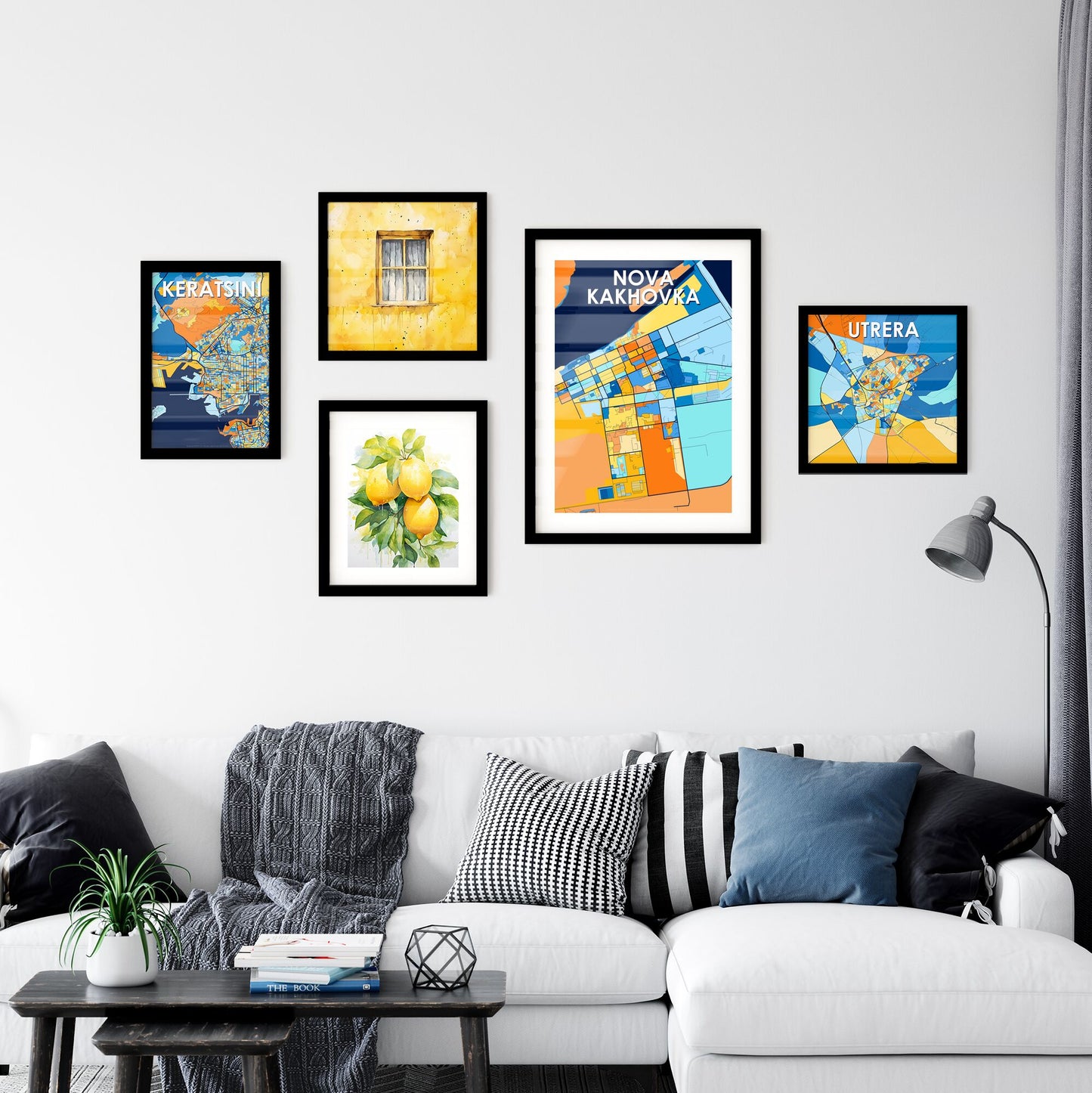 NOVA KAKHOVKA UKRAINE Vibrant Colorful Art Map Poster Blue Orange