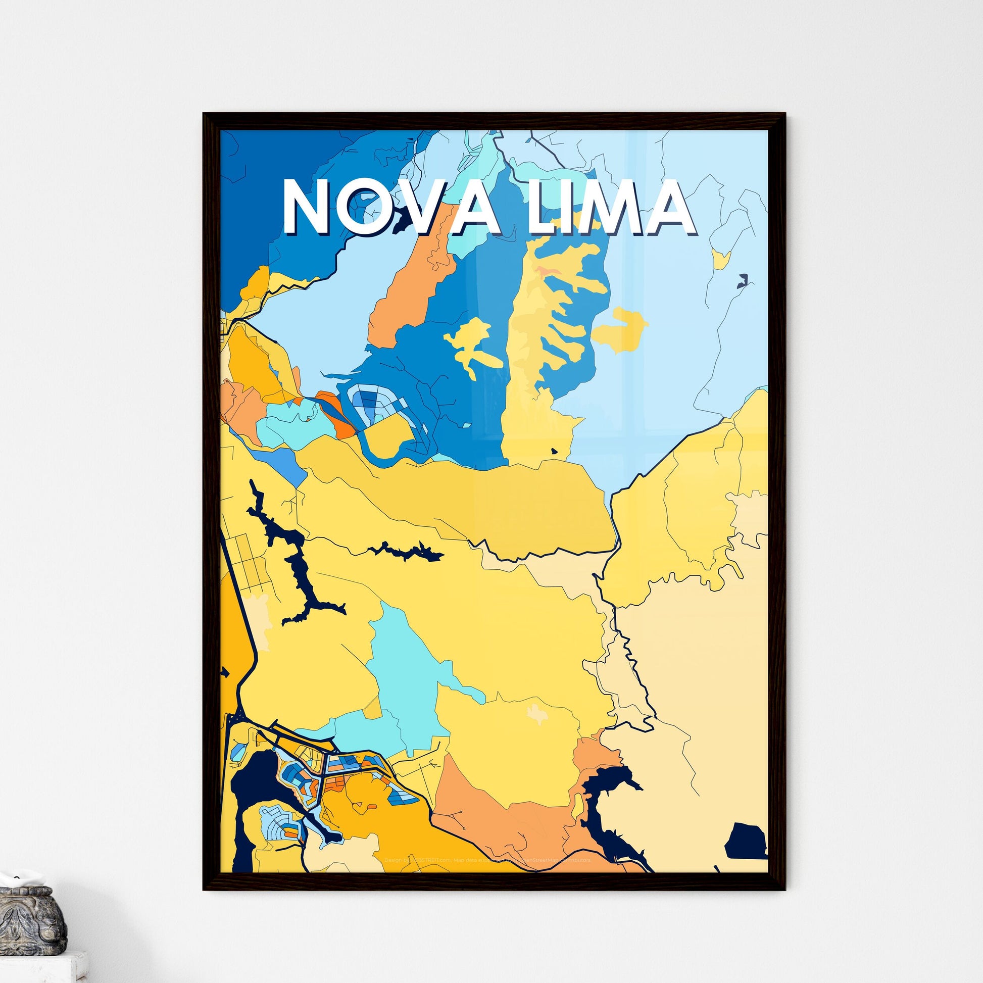 NOVA LIMA BRAZIL Vibrant Colorful Art Map Poster Blue Orange