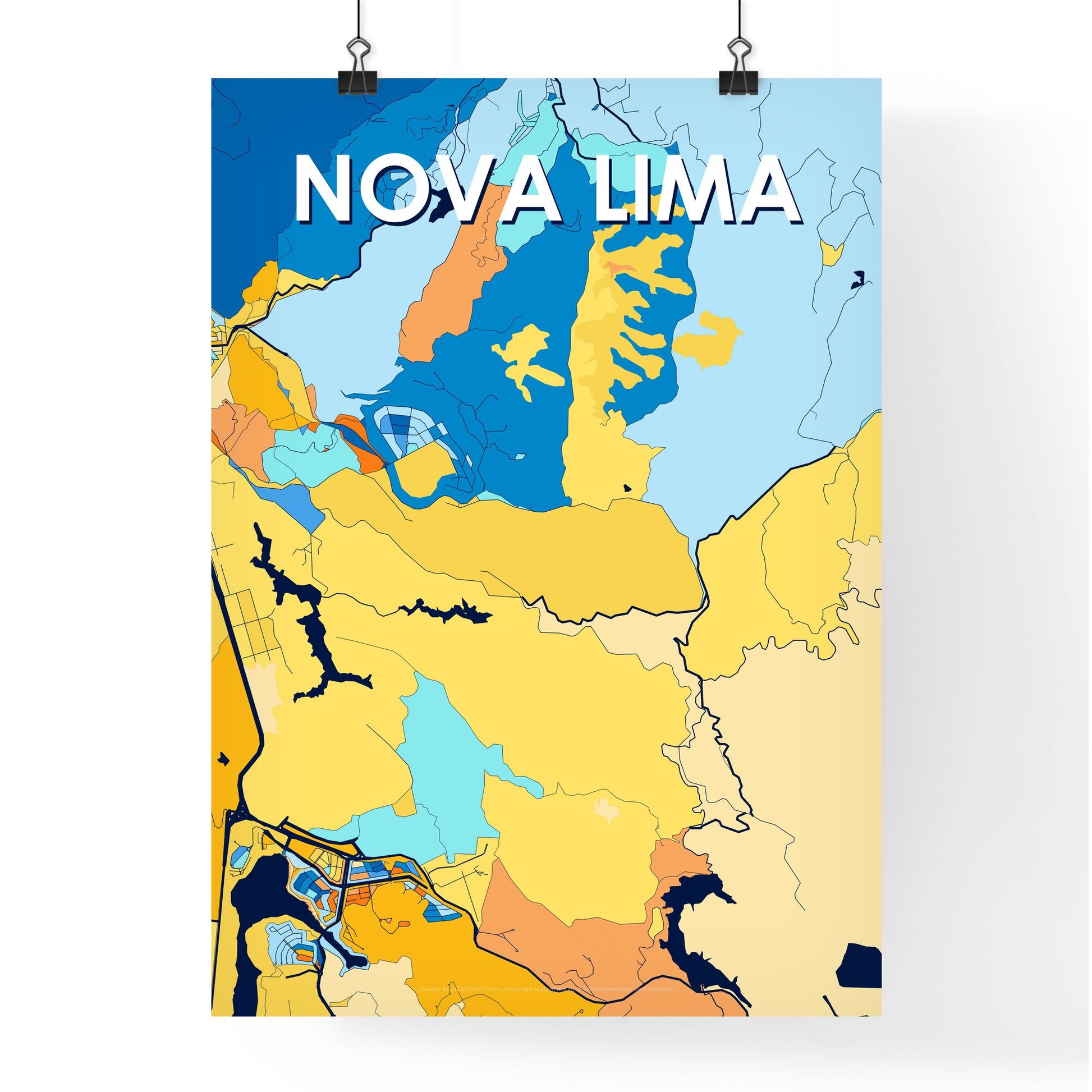 NOVA LIMA BRAZIL Vibrant Colorful Art Map Poster Blue Orange