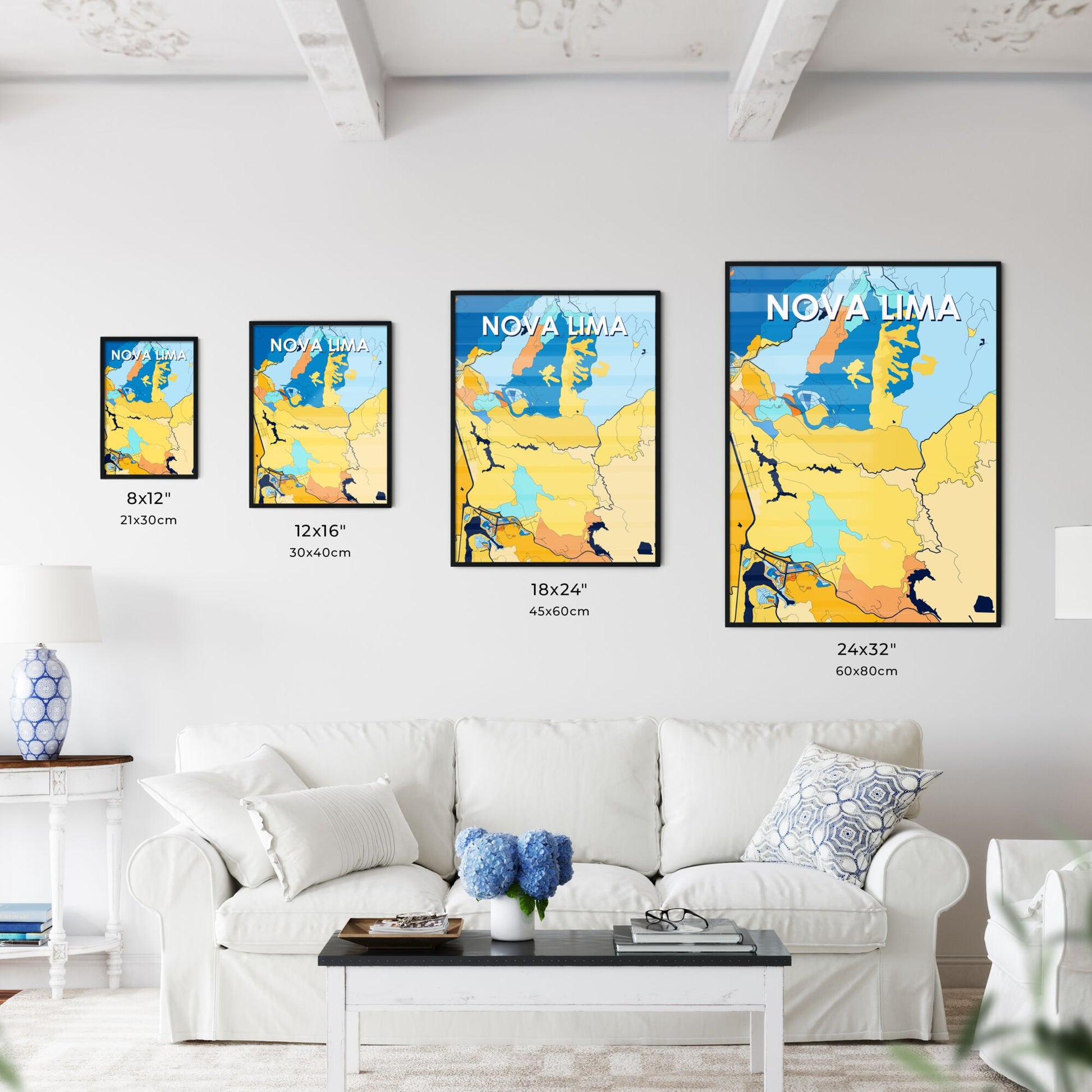 NOVA LIMA BRAZIL Vibrant Colorful Art Map Poster Blue Orange