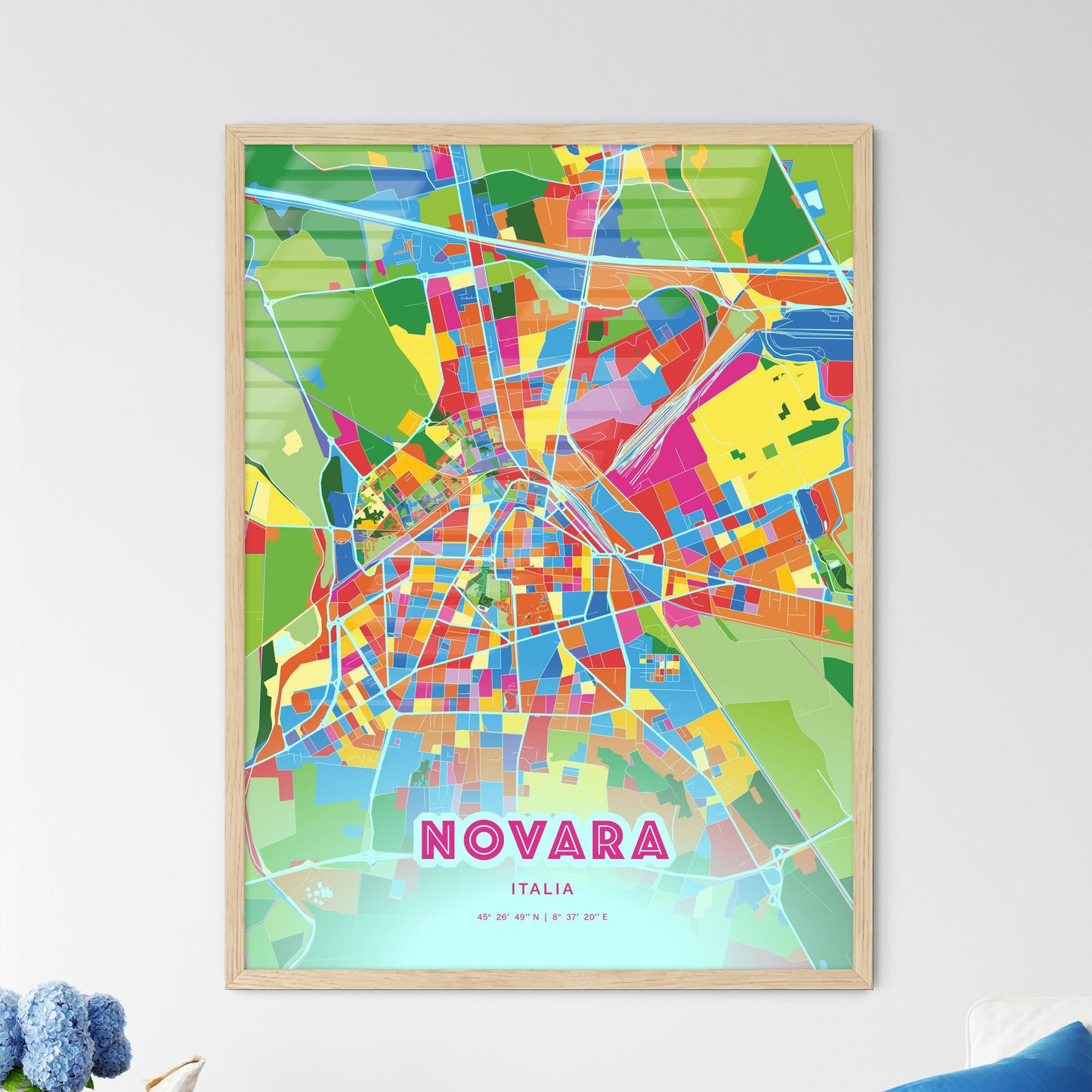 Colorful Novara Italy Fine Art Map Crazy Colors