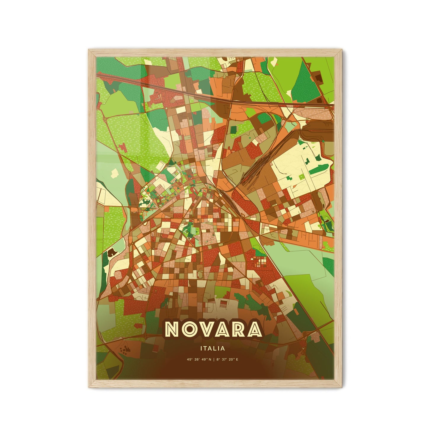 Colorful Novara Italy Fine Art Map Farmhouse