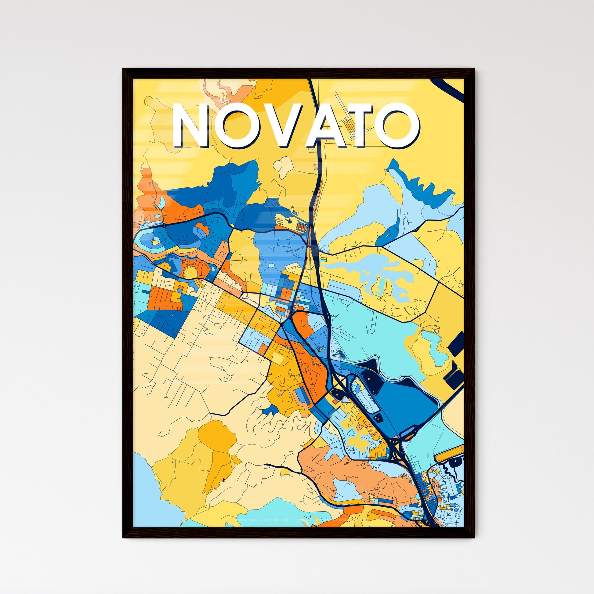 NOVATO CALIFORNIA Vibrant Colorful Art Map Poster Blue Orange