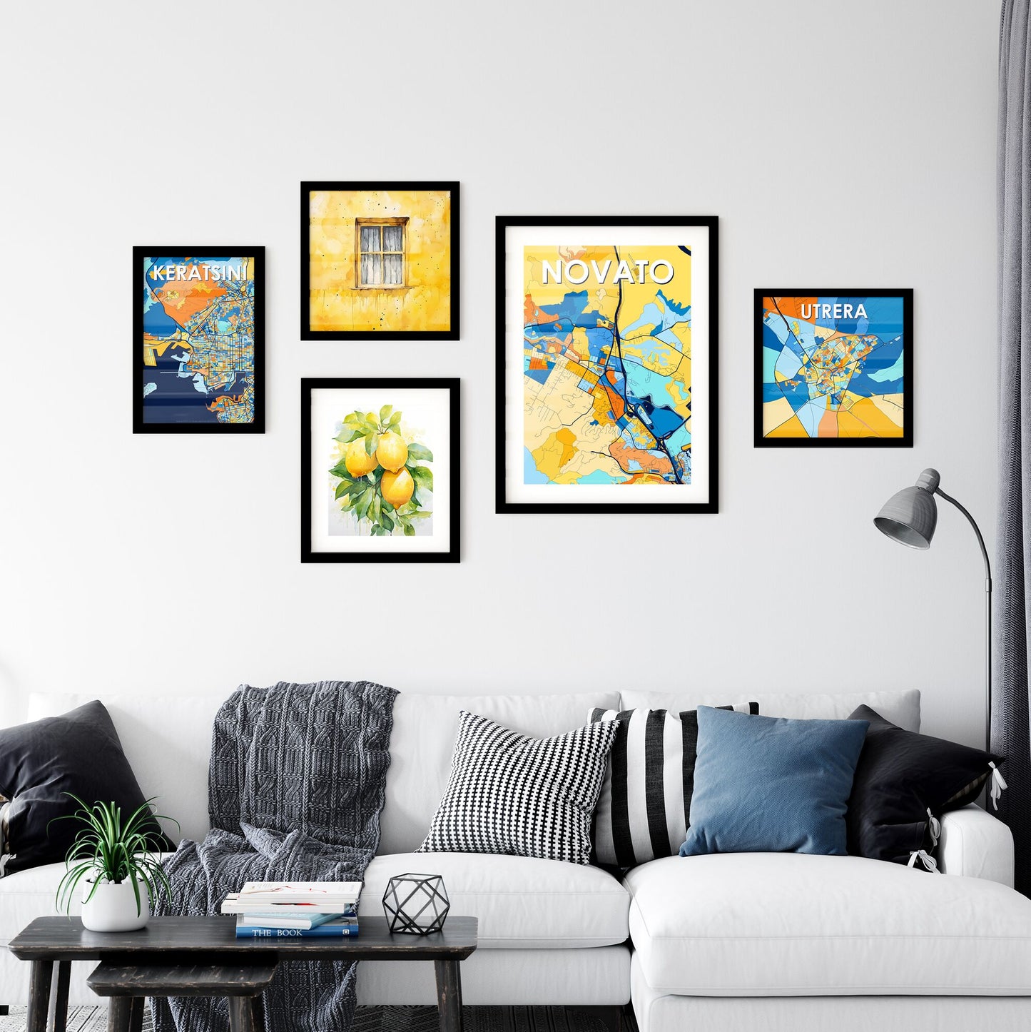 NOVATO CALIFORNIA Vibrant Colorful Art Map Poster Blue Orange