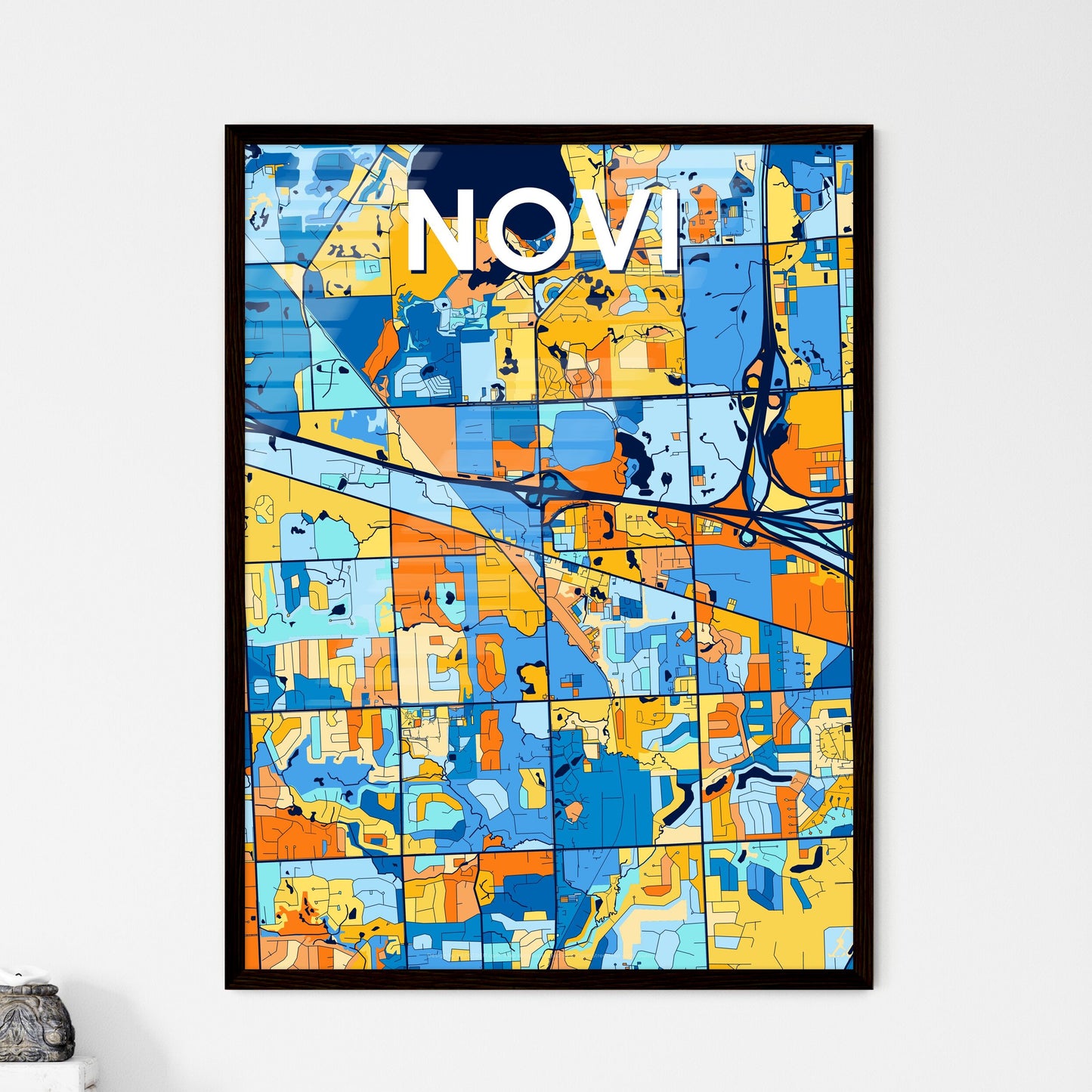 NOVI MICHIGAN Vibrant Colorful Art Map Poster Blue Orange