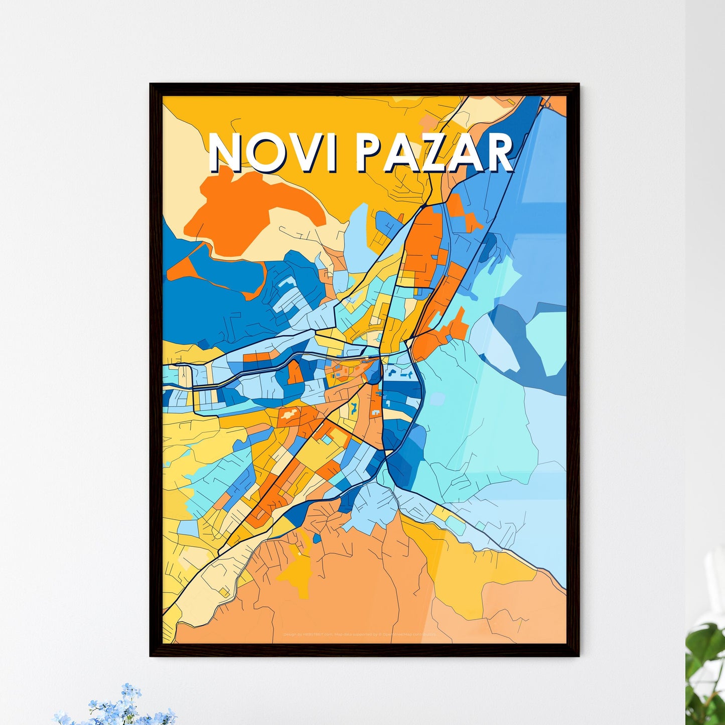 NOVI PAZAR SERBIA Vibrant Colorful Art Map Poster Blue Orange