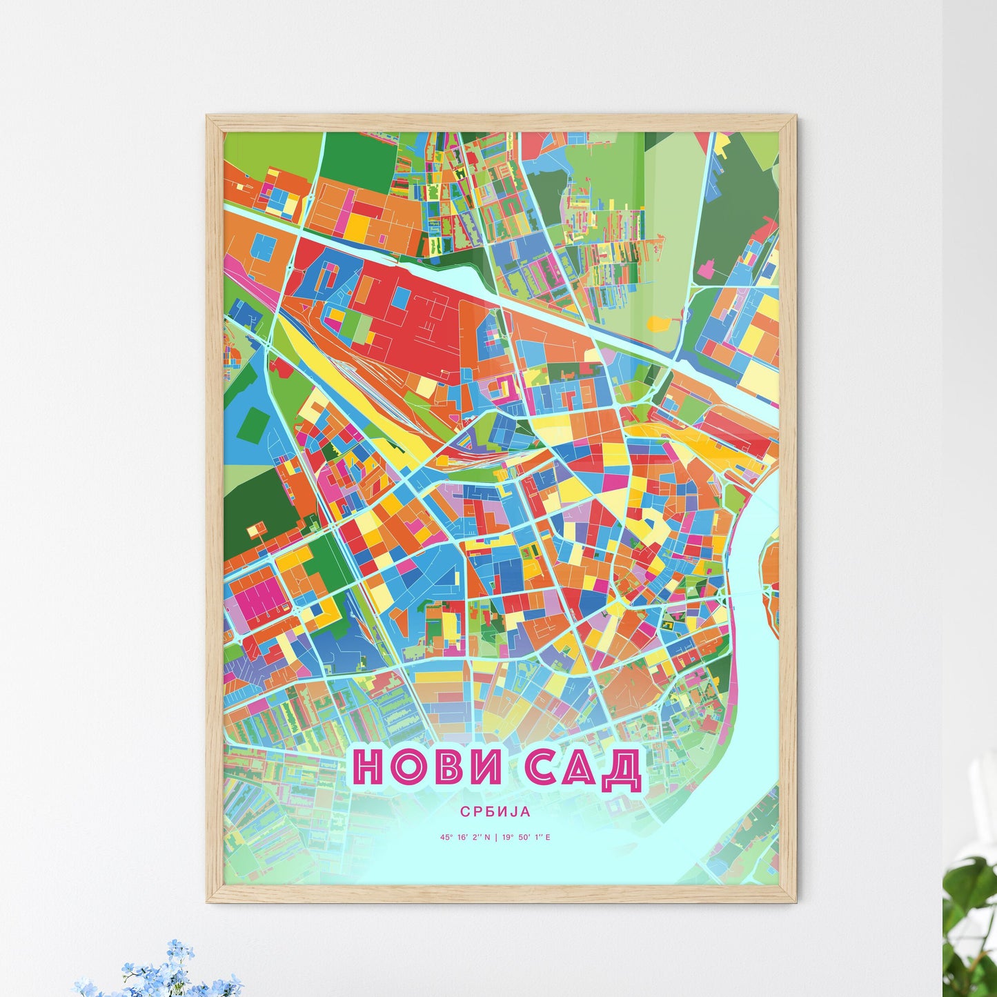 Colorful Novi Sad Serbia Fine Art Map Crazy Colors