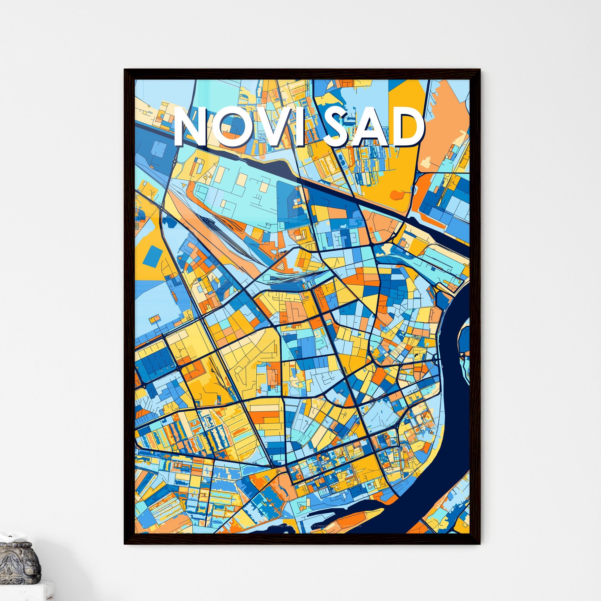 NOVI SAD SERBIA Vibrant Colorful Art Map Poster Blue Orange