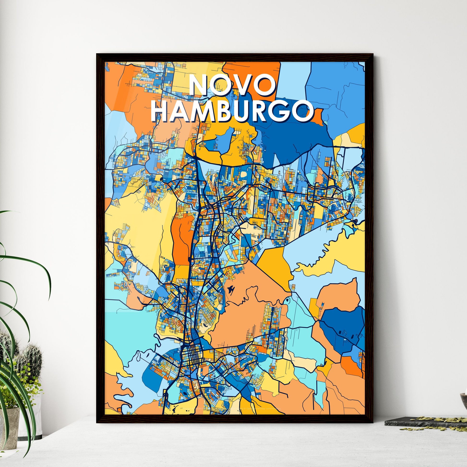 NOVO HAMBURGO BRAZIL Vibrant Colorful Art Map Poster Blue Orange