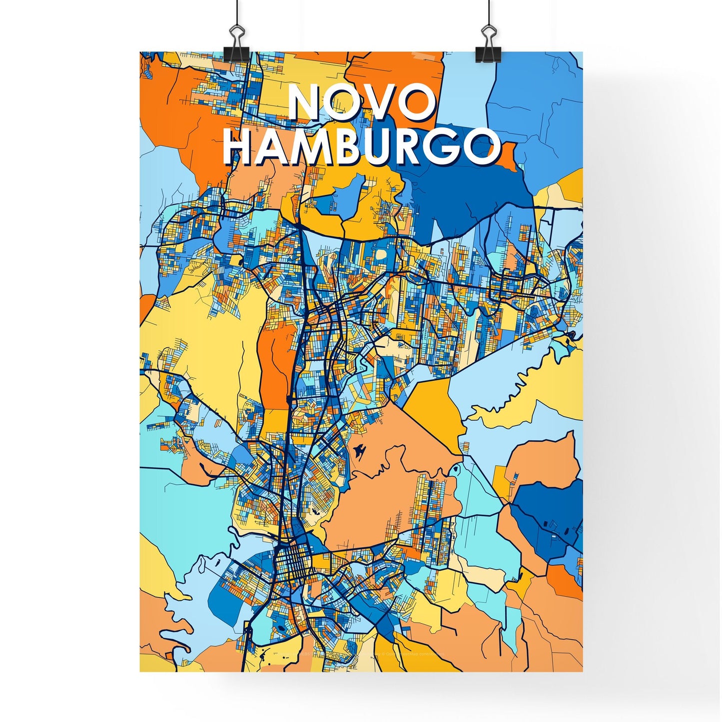 NOVO HAMBURGO BRAZIL Vibrant Colorful Art Map Poster Blue Orange