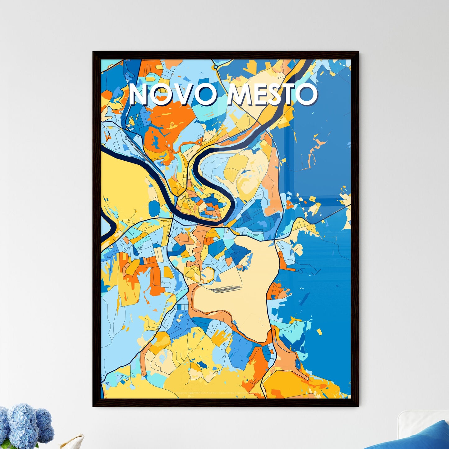 NOVO MESTO SLOVENIA Vibrant Colorful Art Map Poster Blue Orange