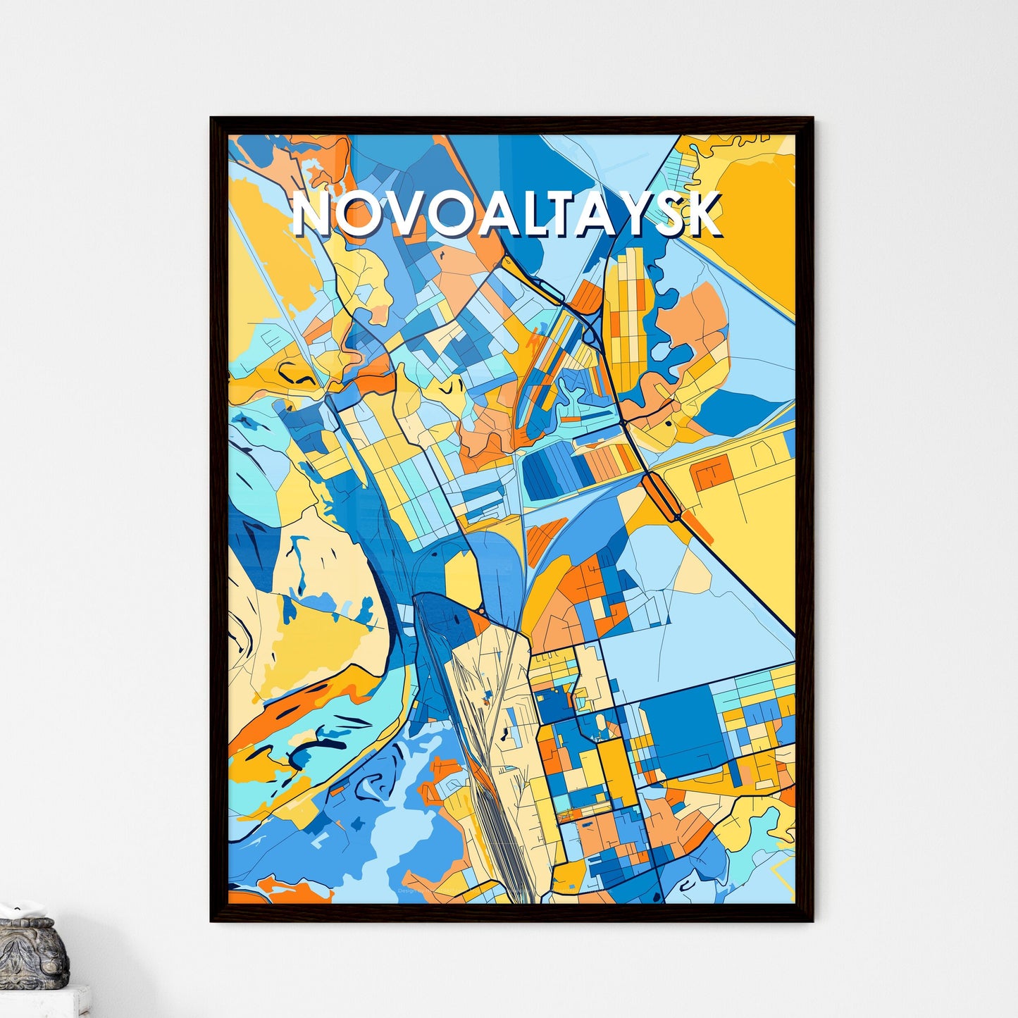 NOVOALTAYSK RUSSIA Vibrant Colorful Art Map Poster Blue Orange