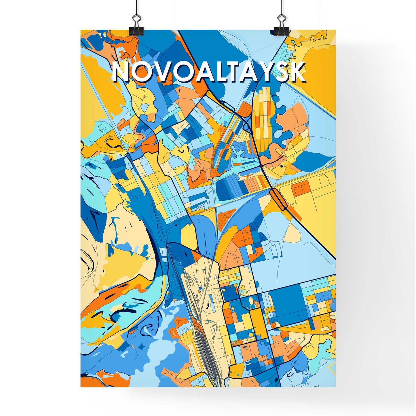 NOVOALTAYSK RUSSIA Vibrant Colorful Art Map Poster Blue Orange