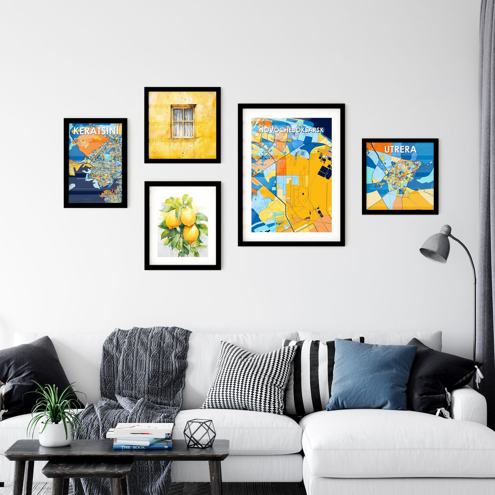 NOVOCHEBOKSARSK RUSSIA Vibrant Colorful Art Map Poster Blue Orange