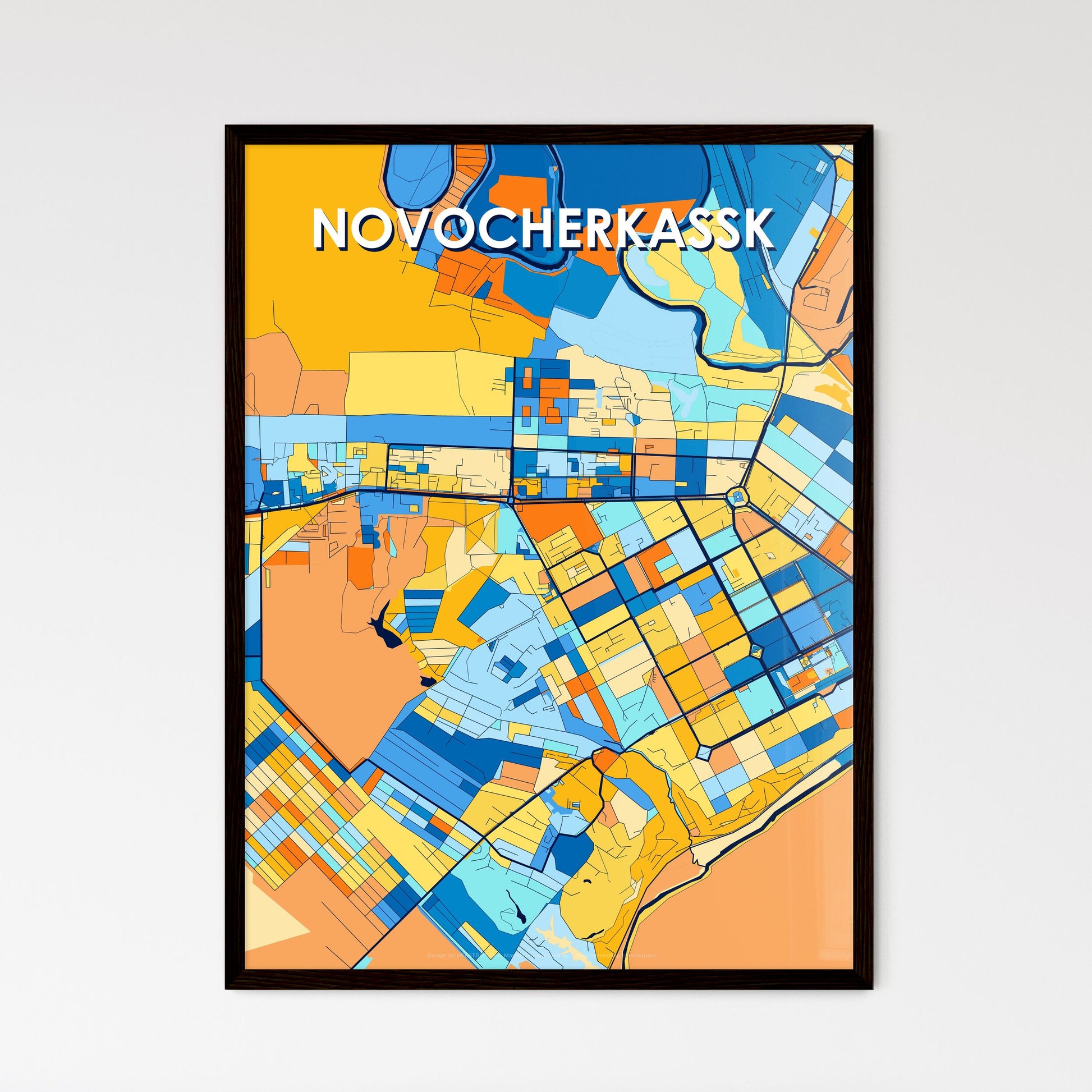 NOVOCHERKASSK RUSSIA Vibrant Colorful Art Map Poster Blue Orange