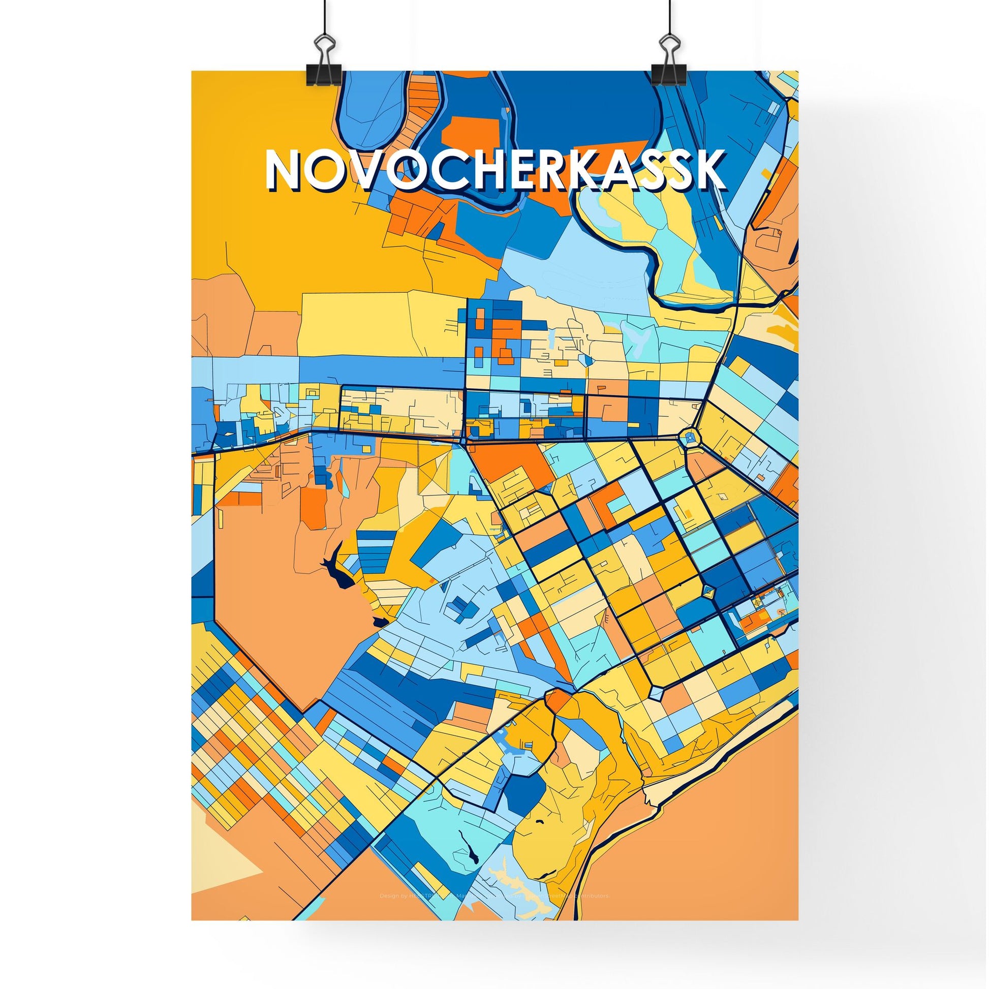 NOVOCHERKASSK RUSSIA Vibrant Colorful Art Map Poster Blue Orange