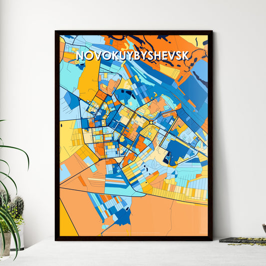 NOVOKUYBYSHEVSK RUSSIA Vibrant Colorful Art Map Poster Blue Orange