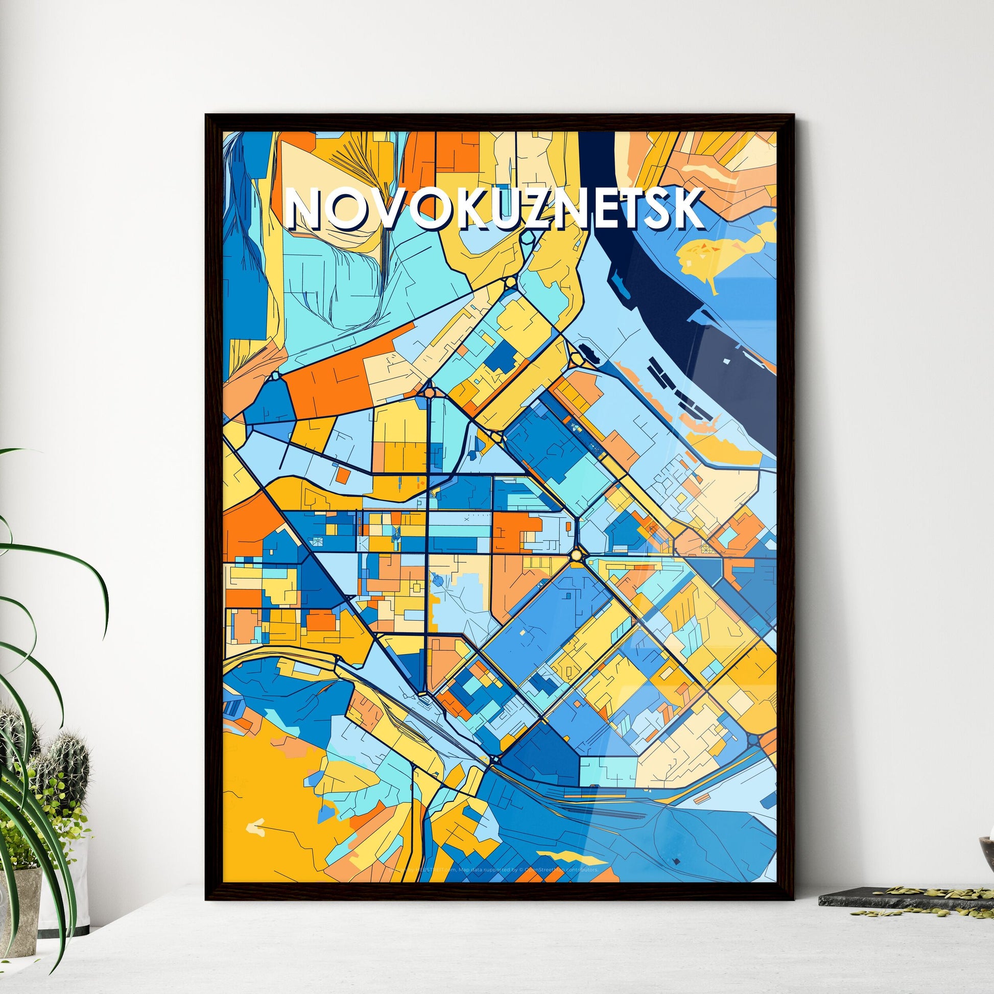 NOVOKUZNETSK RUSSIA Vibrant Colorful Art Map Poster Blue Orange