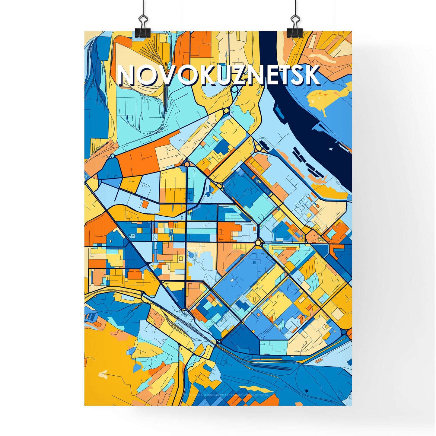 NOVOKUZNETSK RUSSIA Vibrant Colorful Art Map Poster Blue Orange