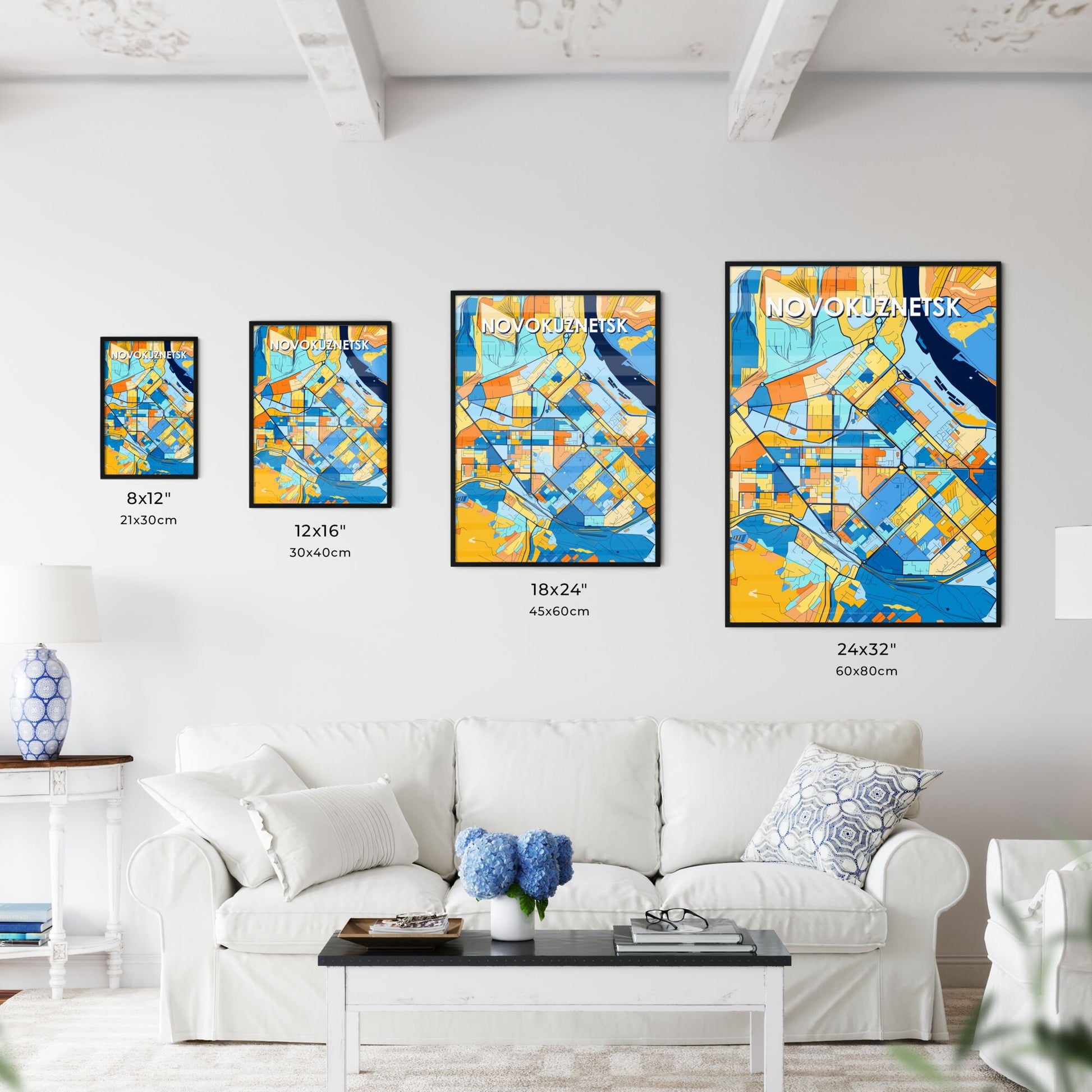 NOVOKUZNETSK RUSSIA Vibrant Colorful Art Map Poster Blue Orange