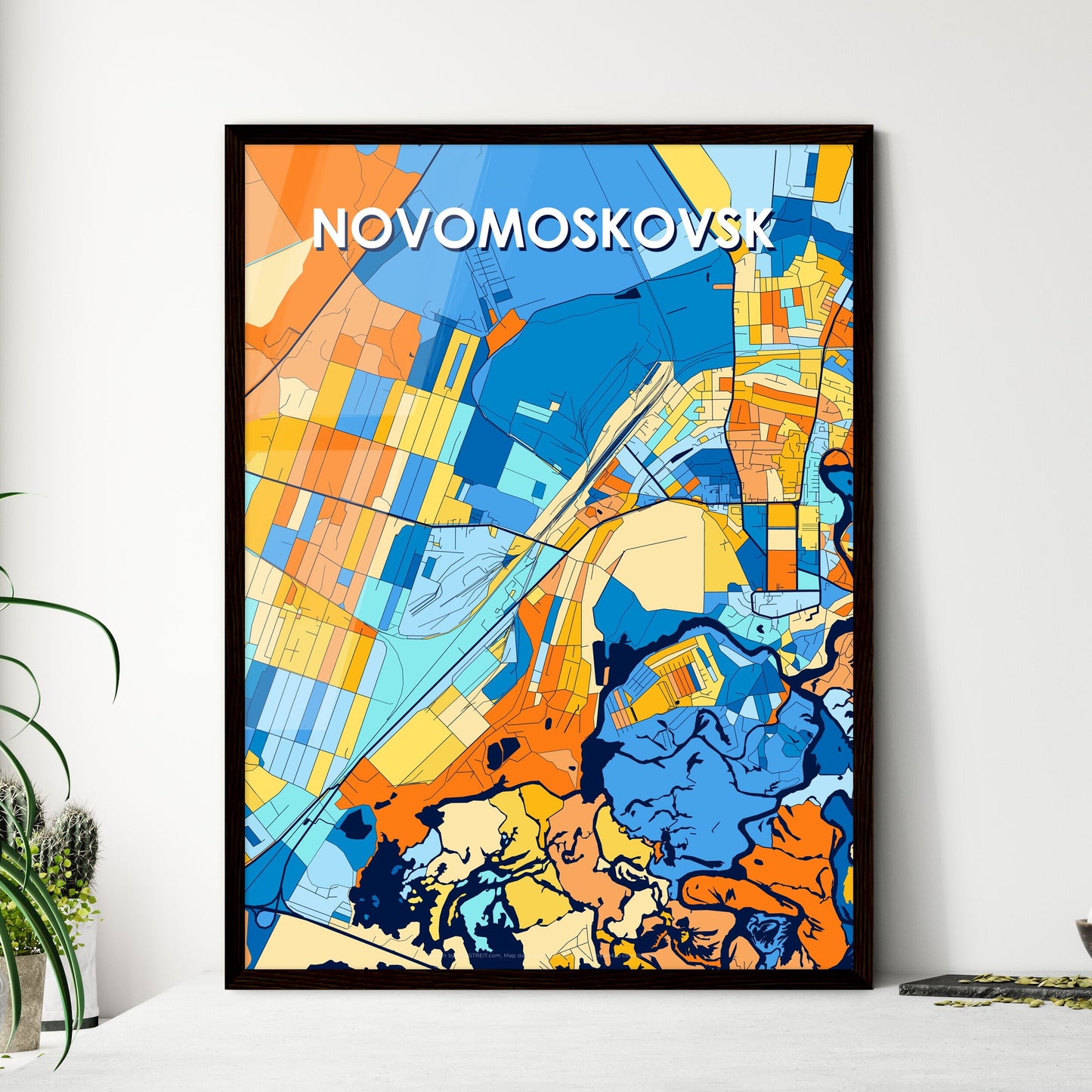 NOVOMOSKOVSK UKRAINE Vibrant Colorful Art Map Poster Blue Orange