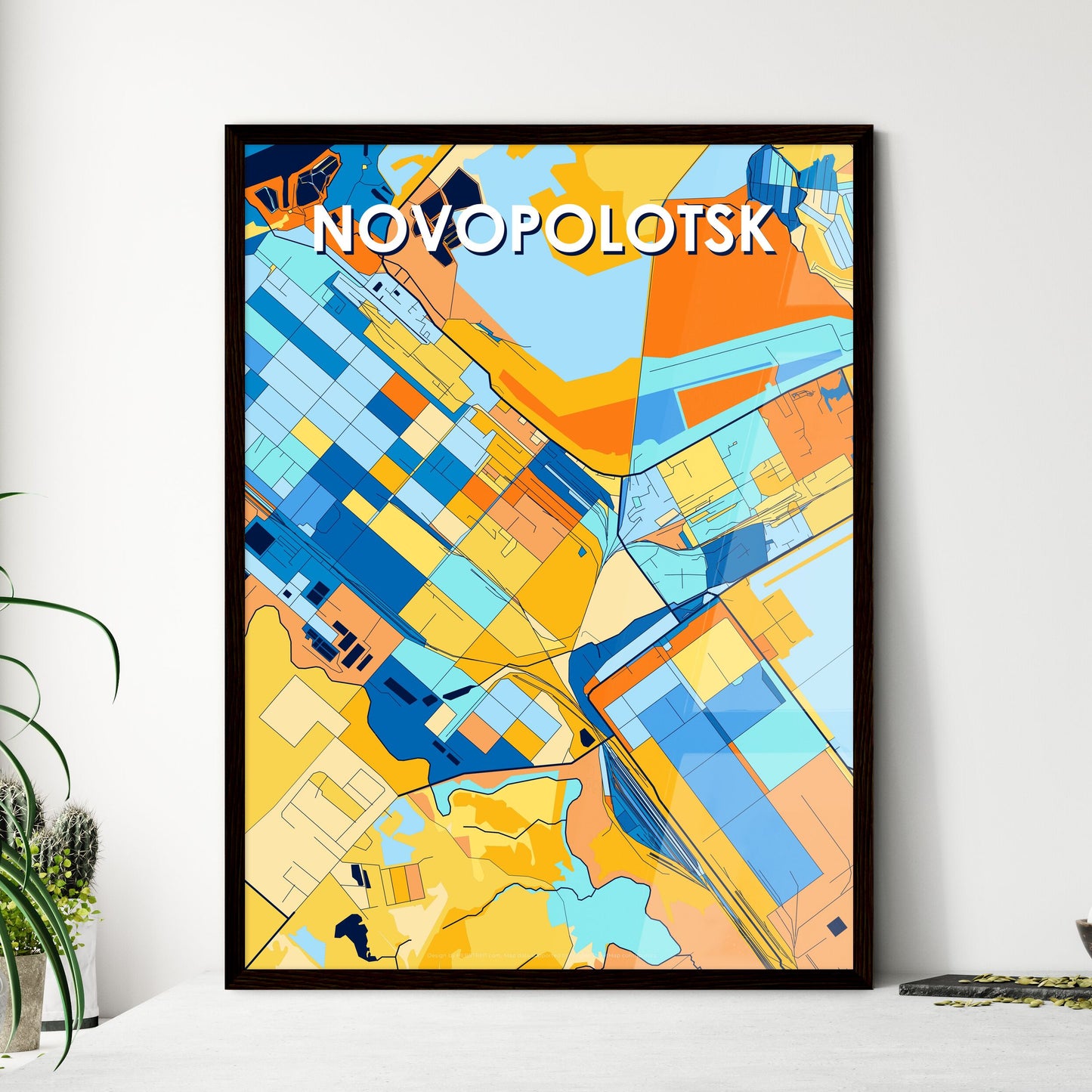 NOVOPOLOTSK BELARUS Vibrant Colorful Art Map Poster Blue Orange