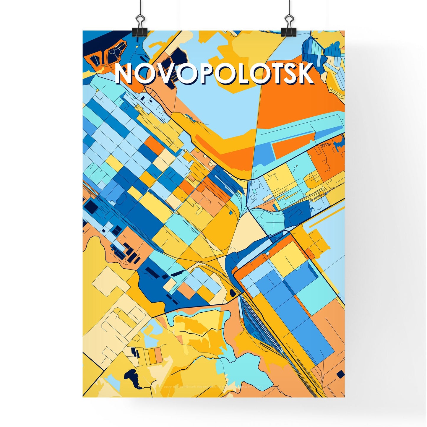 NOVOPOLOTSK BELARUS Vibrant Colorful Art Map Poster Blue Orange