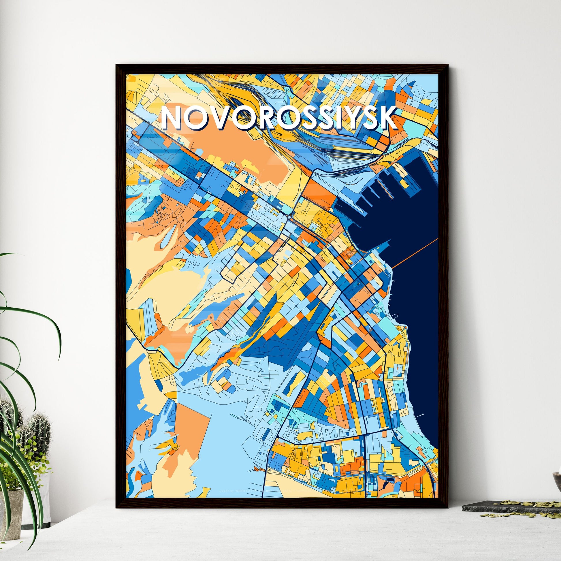 NOVOROSSIYSK RUSSIA Vibrant Colorful Art Map Poster Blue Orange