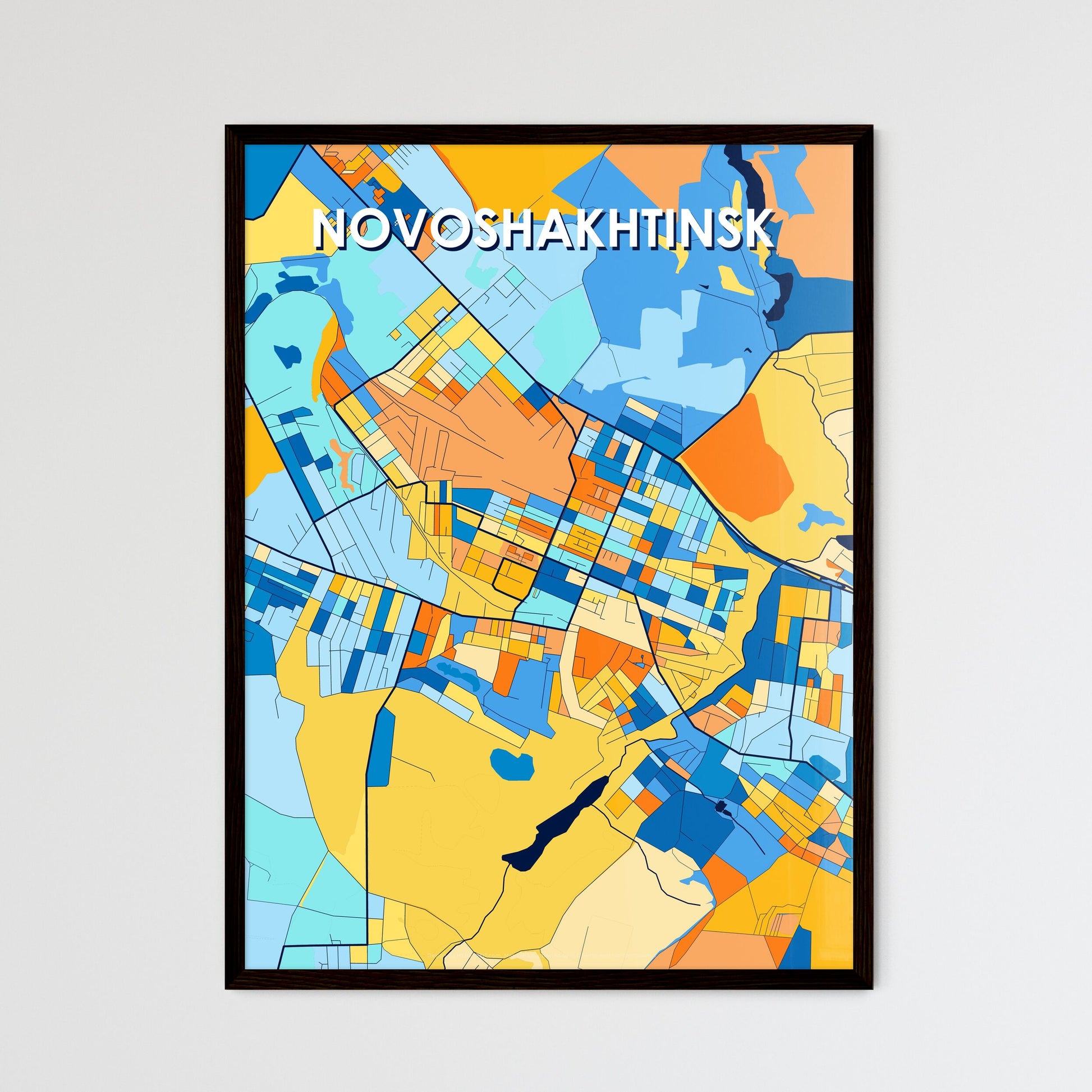 NOVOSHAKHTINSK RUSSIA Vibrant Colorful Art Map Poster Blue Orange