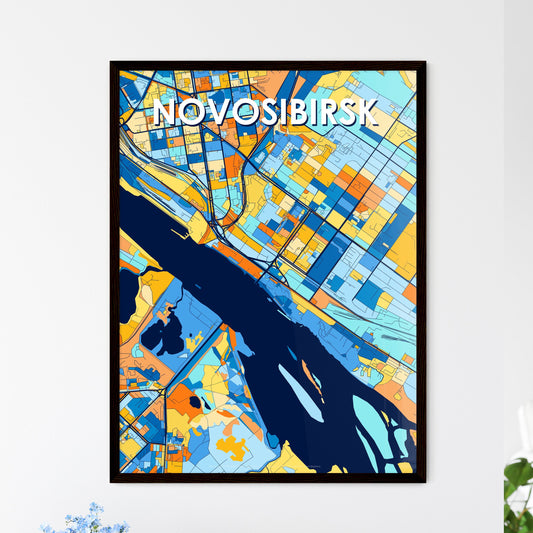 NOVOSIBIRSK RUSSIA Vibrant Colorful Art Map Poster Blue Orange