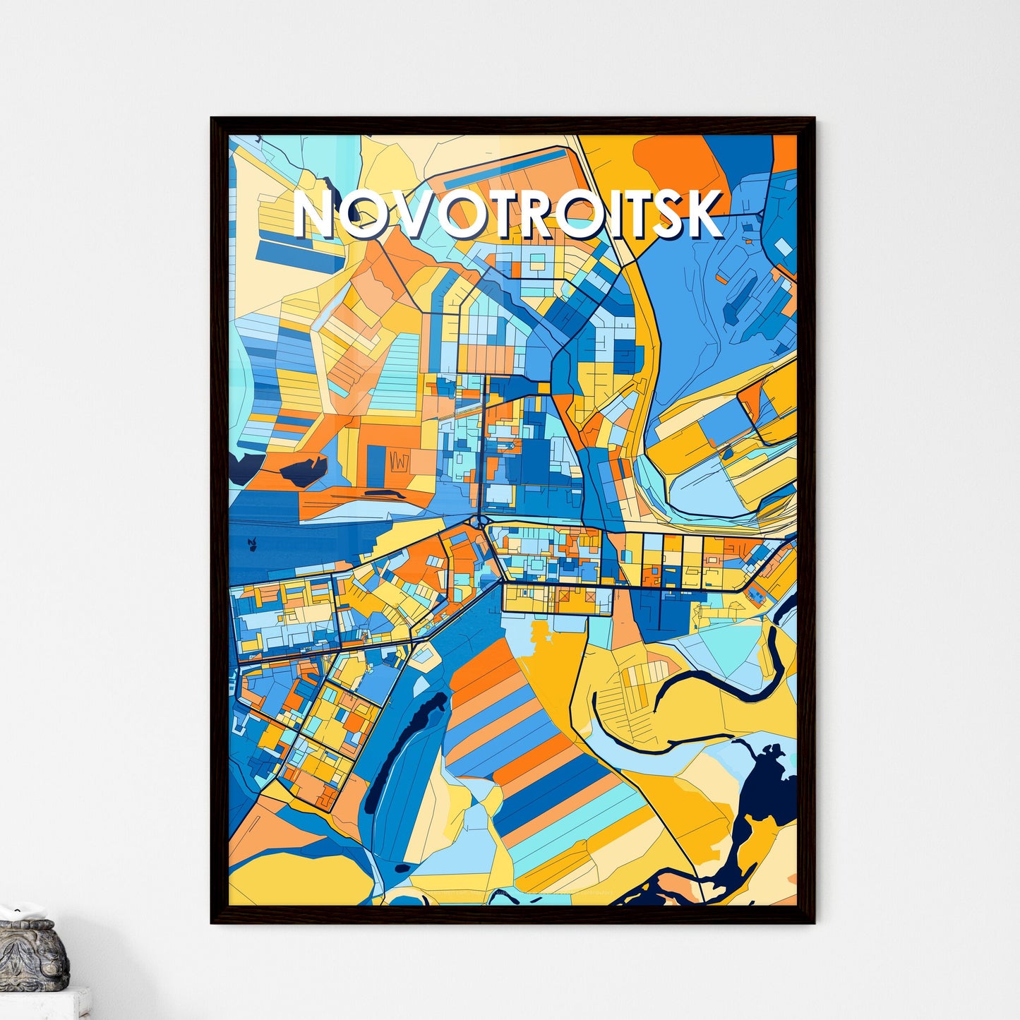 NOVOTROITSK RUSSIA Vibrant Colorful Art Map Poster Blue Orange