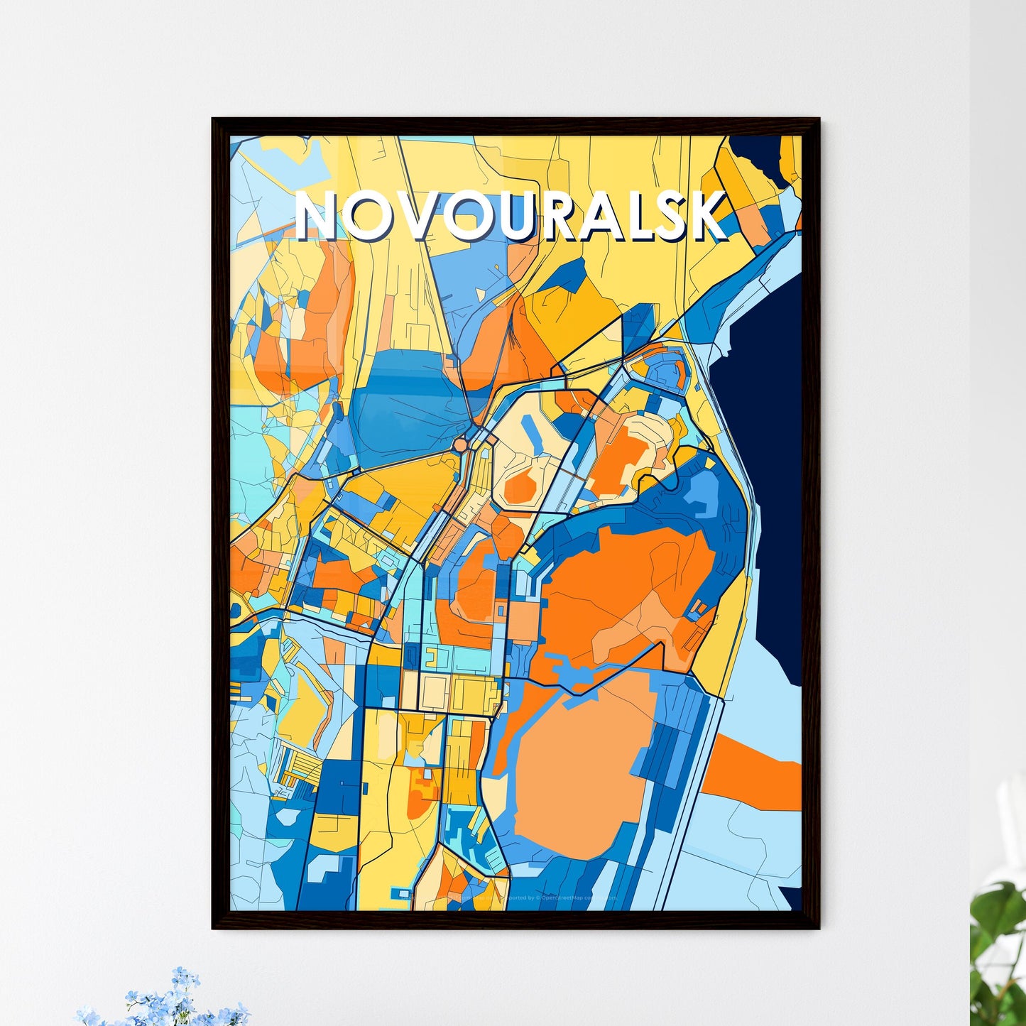 NOVOURALSK RUSSIA Vibrant Colorful Art Map Poster Blue Orange