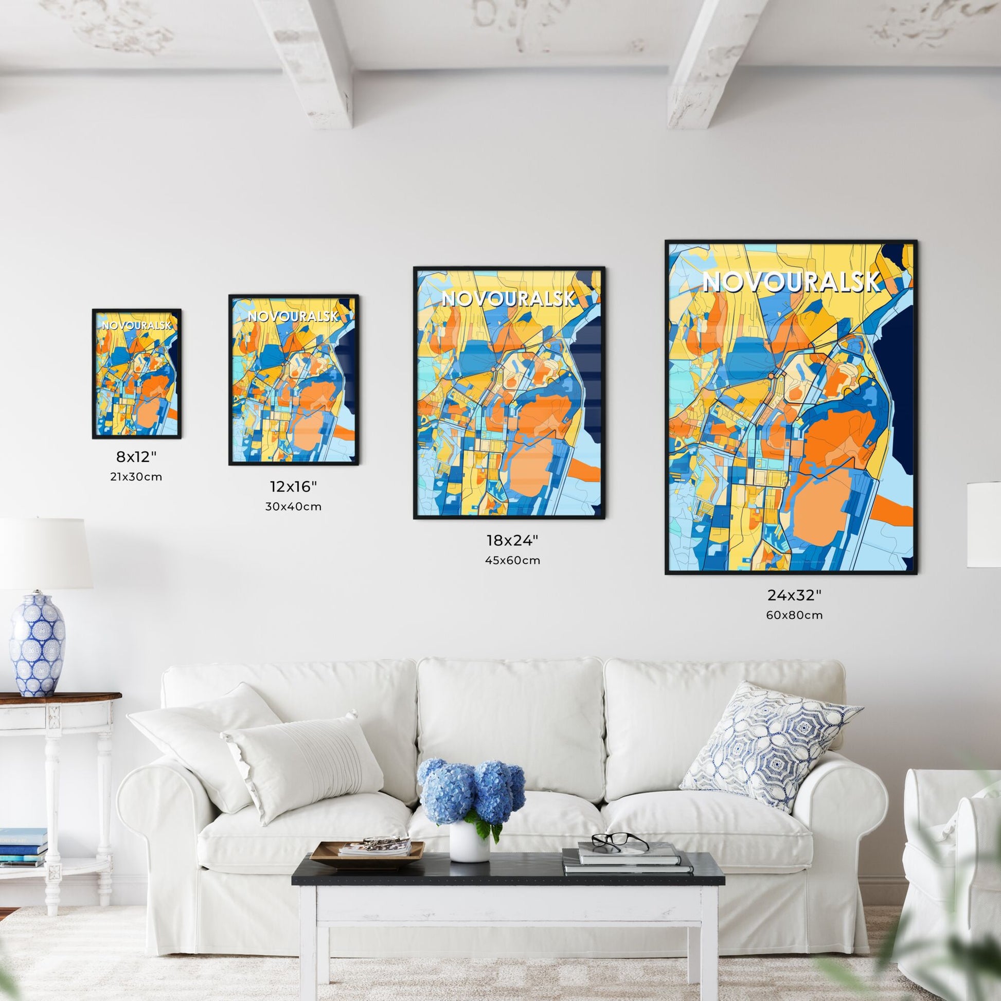 NOVOURALSK RUSSIA Vibrant Colorful Art Map Poster Blue Orange