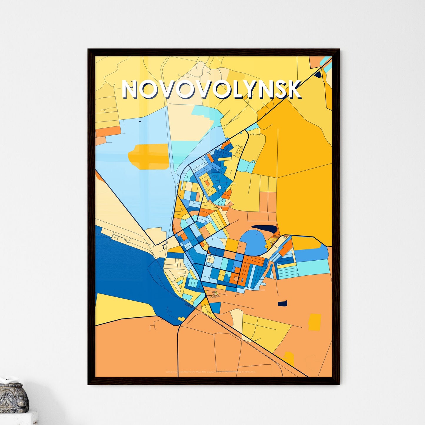 NOVOVOLYNSK UKRAINE Vibrant Colorful Art Map Poster Blue Orange